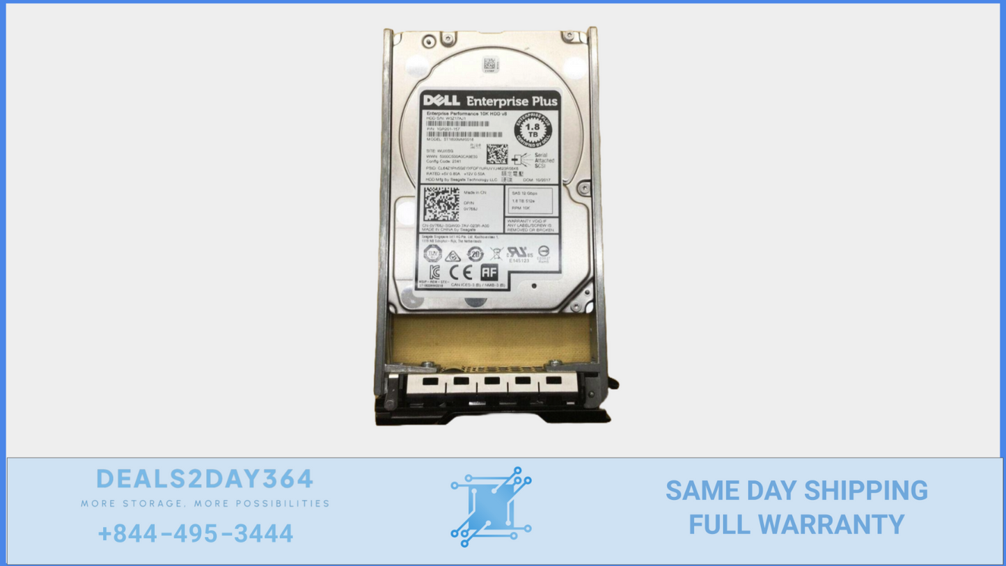 Dell ST1800MM0018 1.8TB V768J 0V768J 10K 12G SFF 2.5" SAS Hard Drive w/ tray