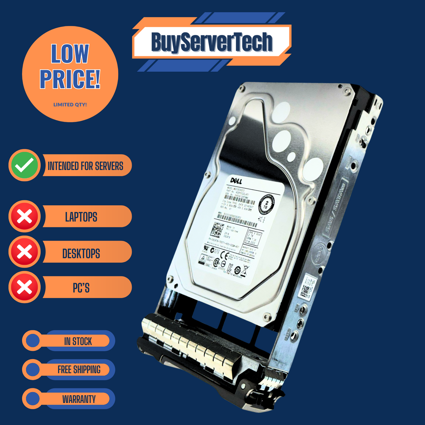 Dell 829T8 2TB 7.2K RPM 3.5" SAS 6Gb/s Enterprise HDD 0829T8 | Verified | 1YR