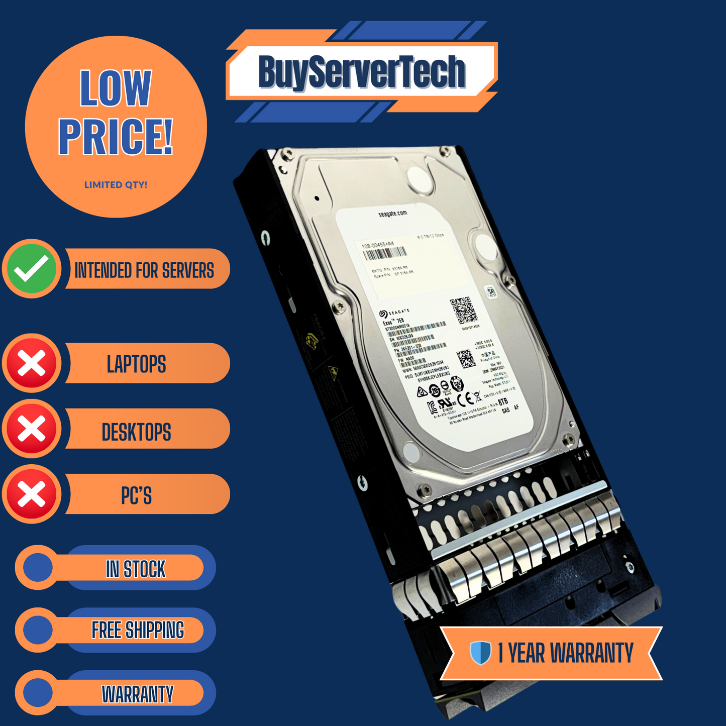NetApp X318A-R6 8TB 7.2K 12Gbps NL-SAS 3.5" HDD 108-00455 SP-318A-R6 | 1YR