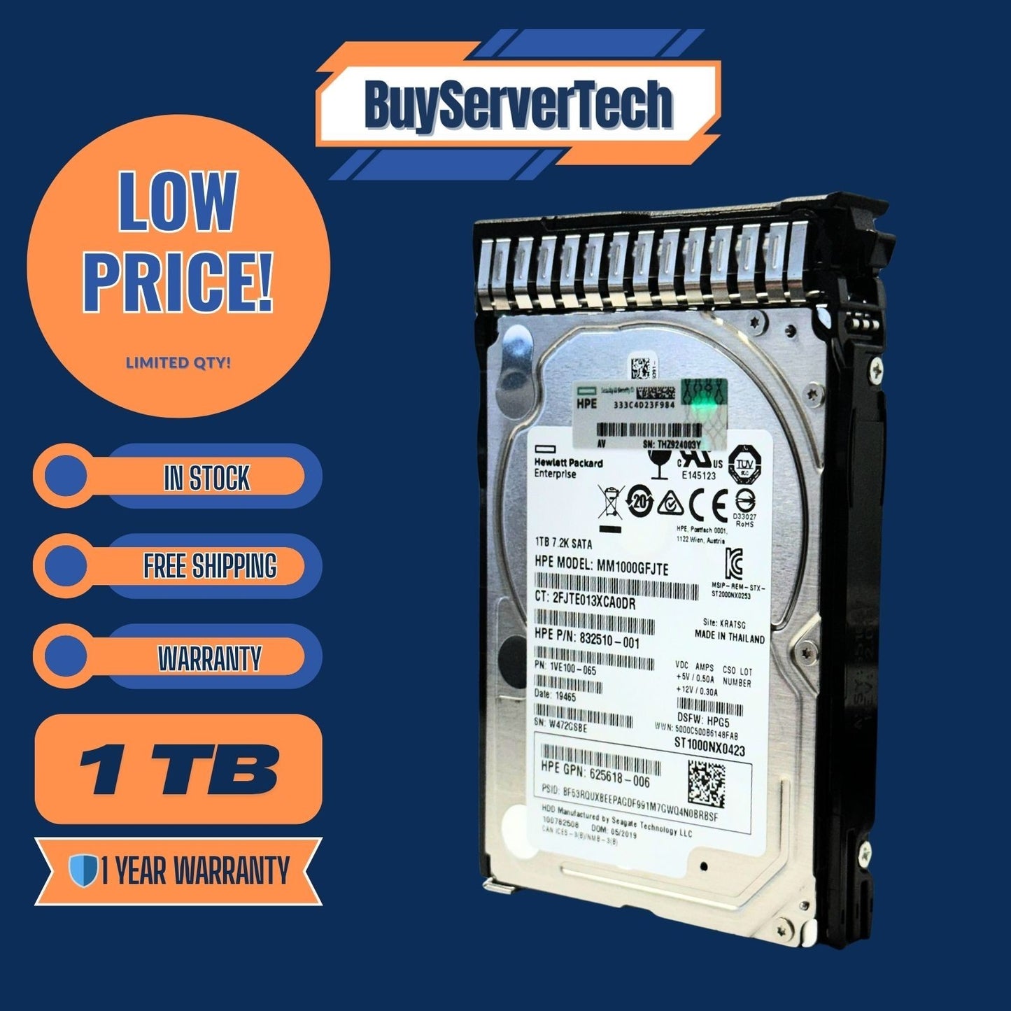 HP 655710-B21 1TB 7200RPM 2.5" SATA 6Gbps HDD | 656108-001 | 0 Hours | 1 Year wr