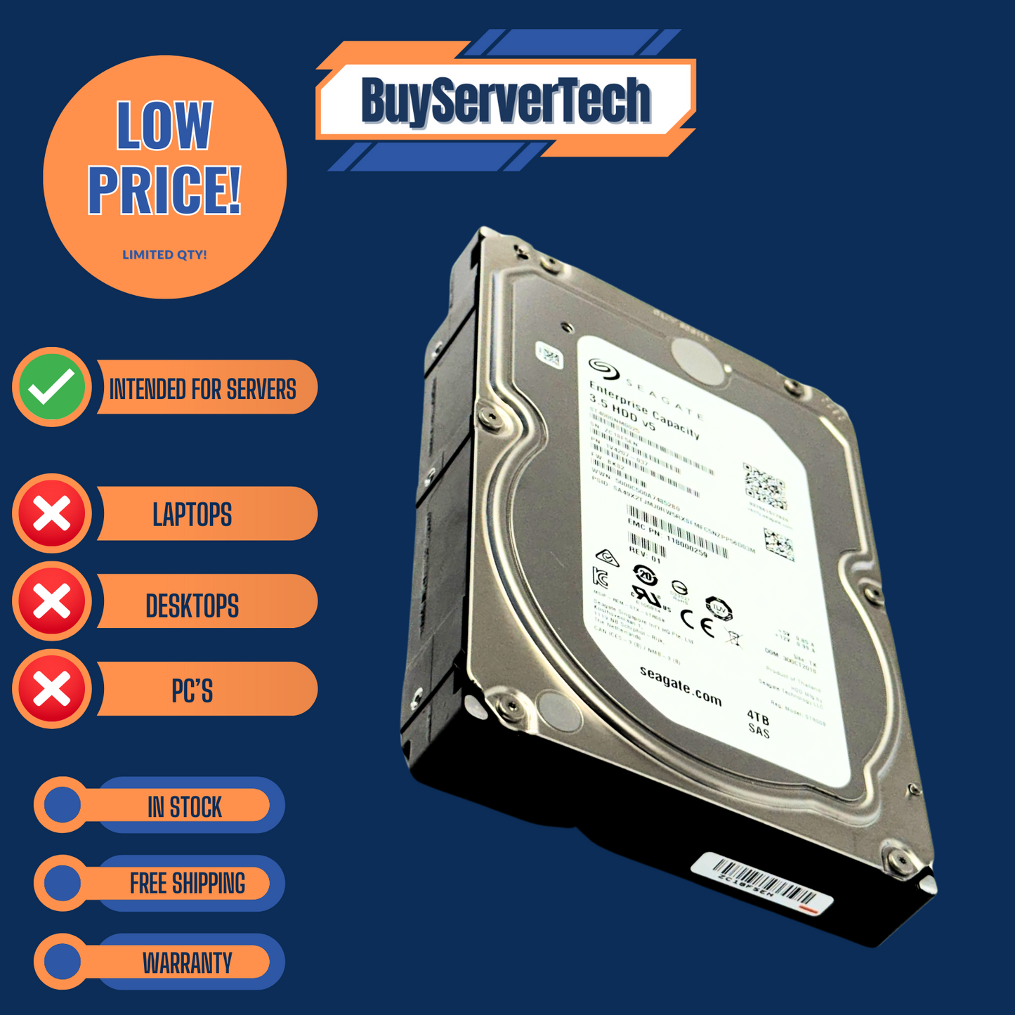 Seagate ST4000NM0125 4TB 7200RPM 12Gb/s SAS 3.5" HDD | EXOS | 1YZ207-004 | 1YR