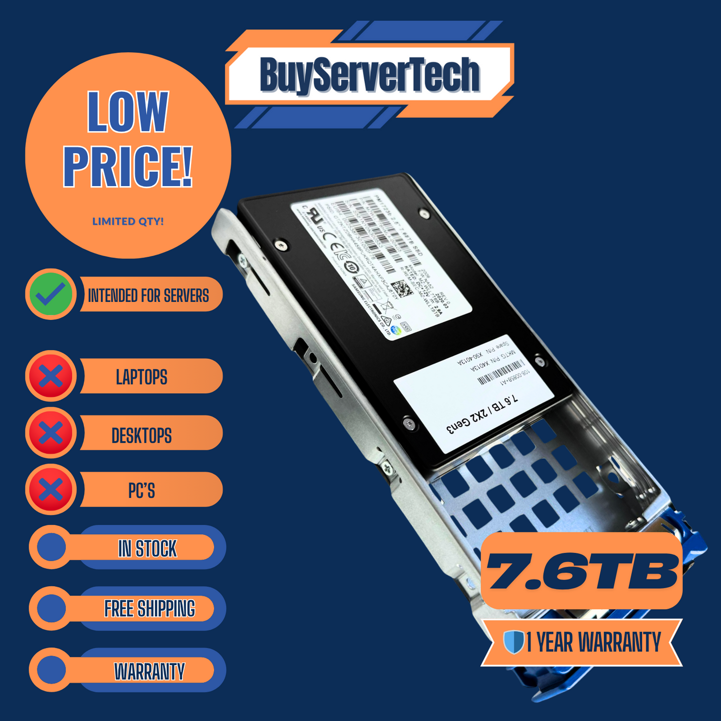 NetApp X4013A 7.68TB NVMe SSD 2.5" PM1733 NS224 X90-4013A AFF A800 A250 | 7.6TB