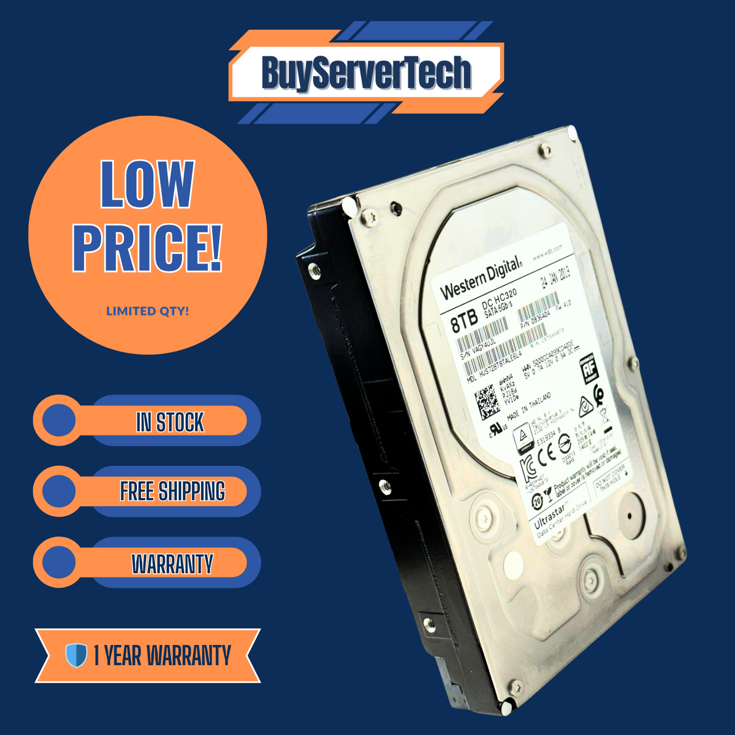 WD Ultrastar DC HC320 8TB 7200RPM 3.5 SATA HDD | HUS728T8TALE6L4 | 1YR - 0B36404