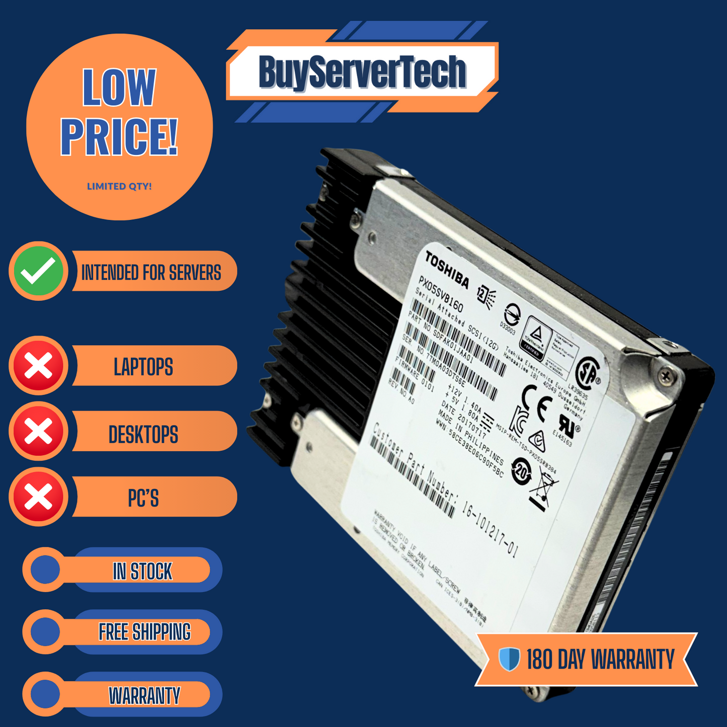 Toshiba PX05SVB160 1.6TB 2.5" SAS 12Gbps SSD UCS-SD16T123X-EP Cisco | 180 day Wa