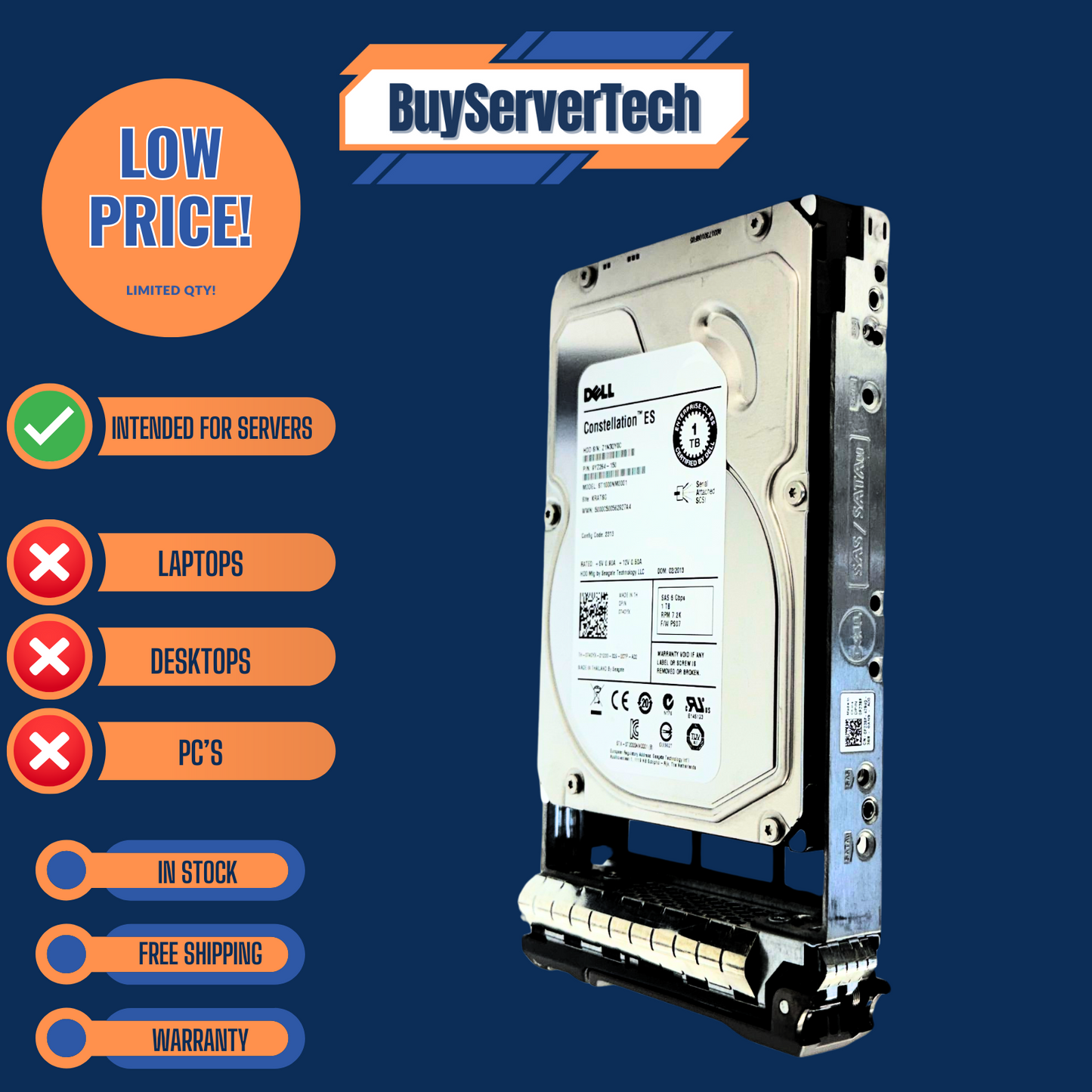 Dell 740YX ST1000NM0001 1TB 7200RPM SAS 6Gbps 3.5" HDD | Zero Hours | 1YR Warran