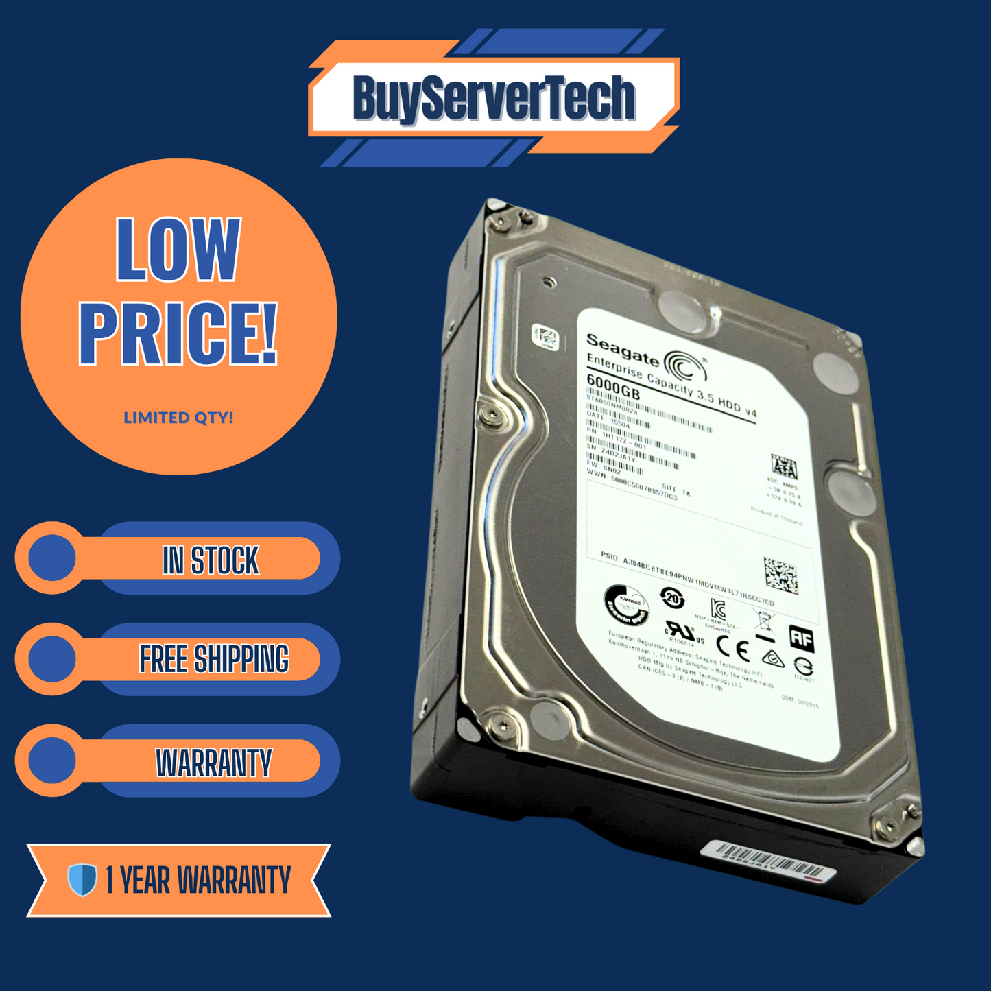 Seagate V4 ST6000NM0024 6TB 7200R SATA 6Gb/s 128MB 512e 3.5" HDD | 0 Hours | 1YR