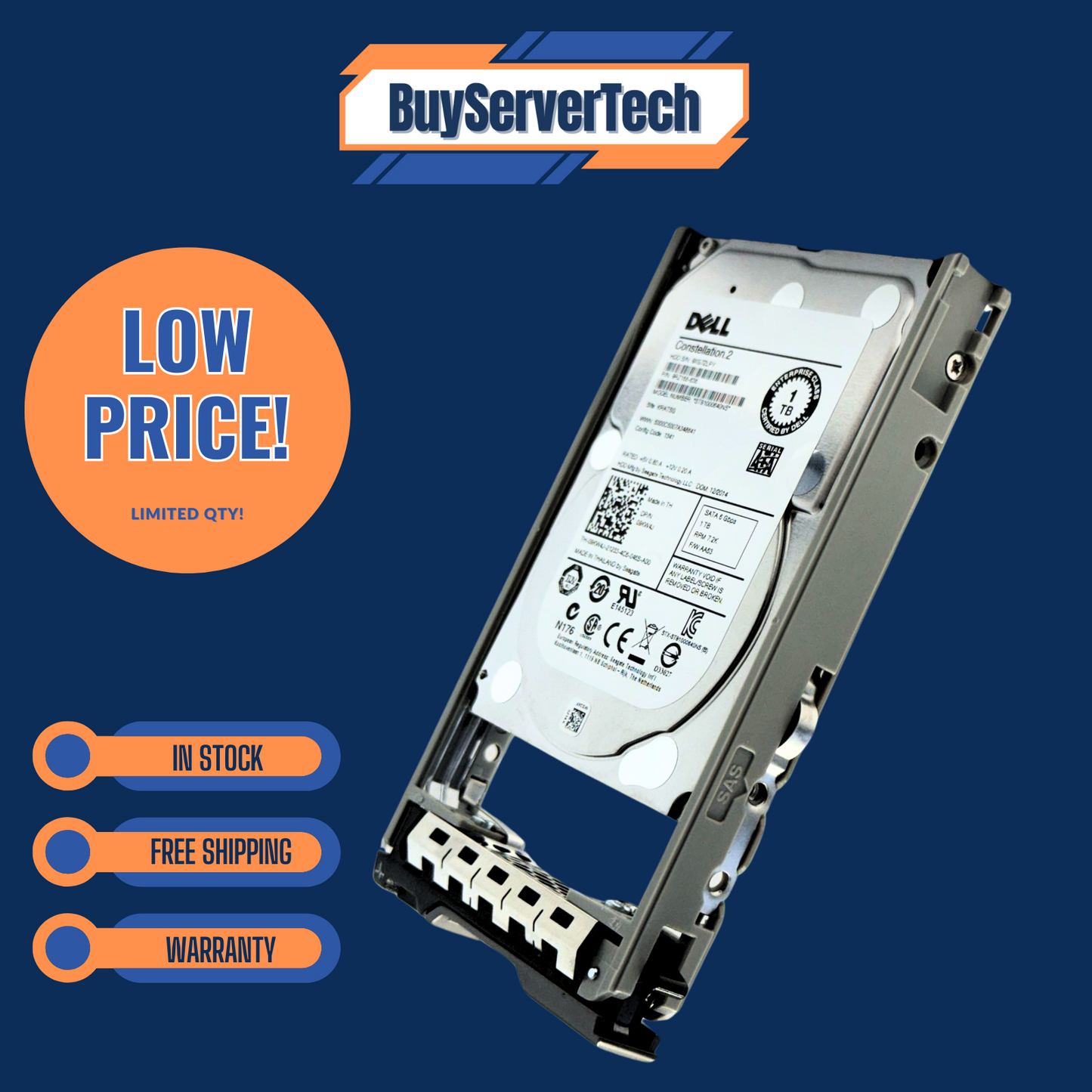 Dell 9KW4J 1TB 7.2K 2.5 SATA 6Gb/s 09KW4J HDD ST91000640NS w/Tray | 0 Hours 1YR