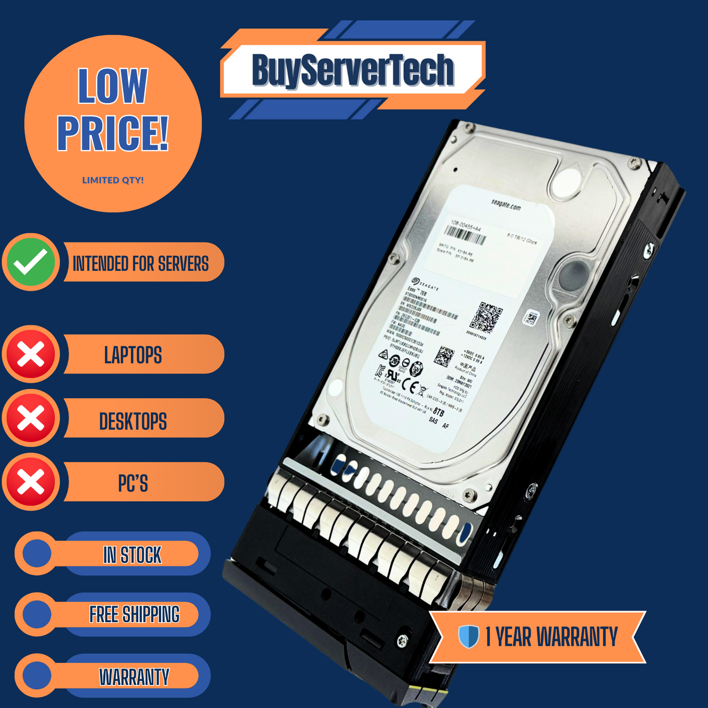 NetApp X318A-R6 8TB 7.2K 12Gbps NL-SAS 3.5" HDD 108-00455 SP-318A-R6 | 1YR