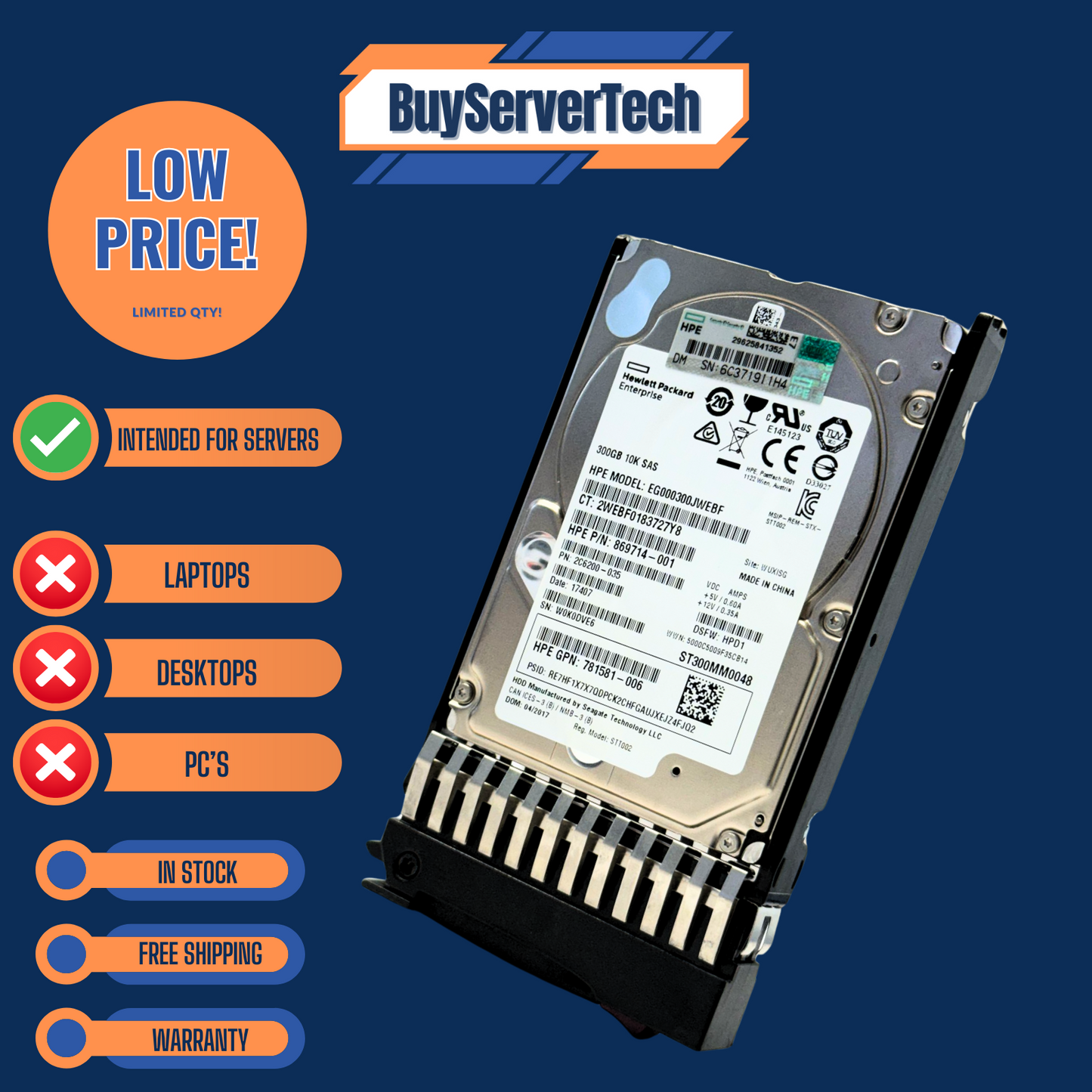 HPE 785071-B21 300GB 10K SAS 12Gbps 2.5" HDD | NEW | 785412-001 | SFF | 1YR