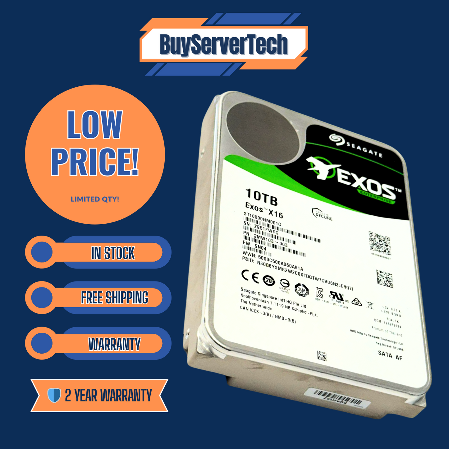 Seagate EXOS ST10000NM001G 10TB 7200RPM 256MB 3.5" SATA HDD + 2 Yr Warranty