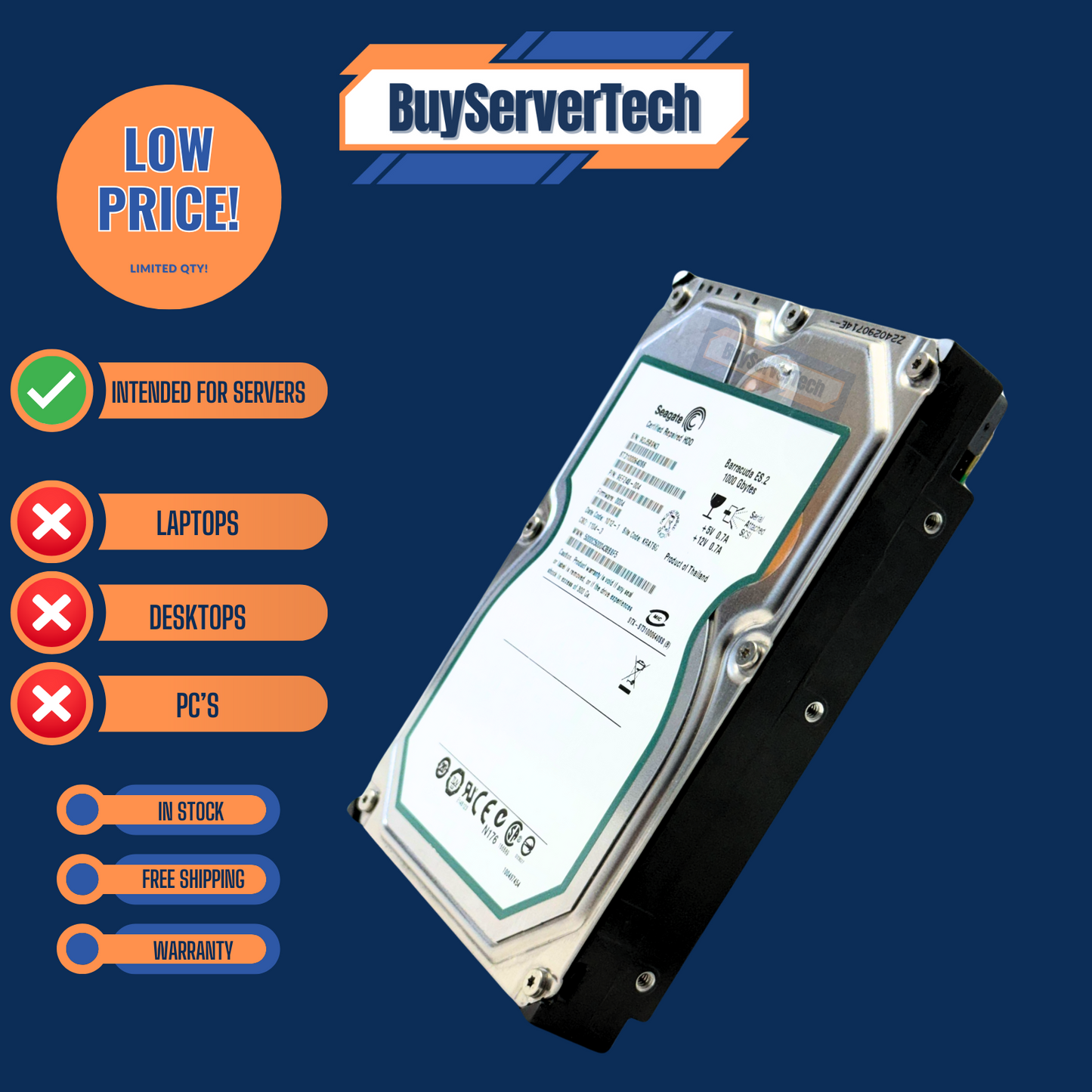 Seagate ST31000640SS 1TB 7.2K 3.5" SAS 3Gb/s HDD Barracuda ES.2 | Recertified
