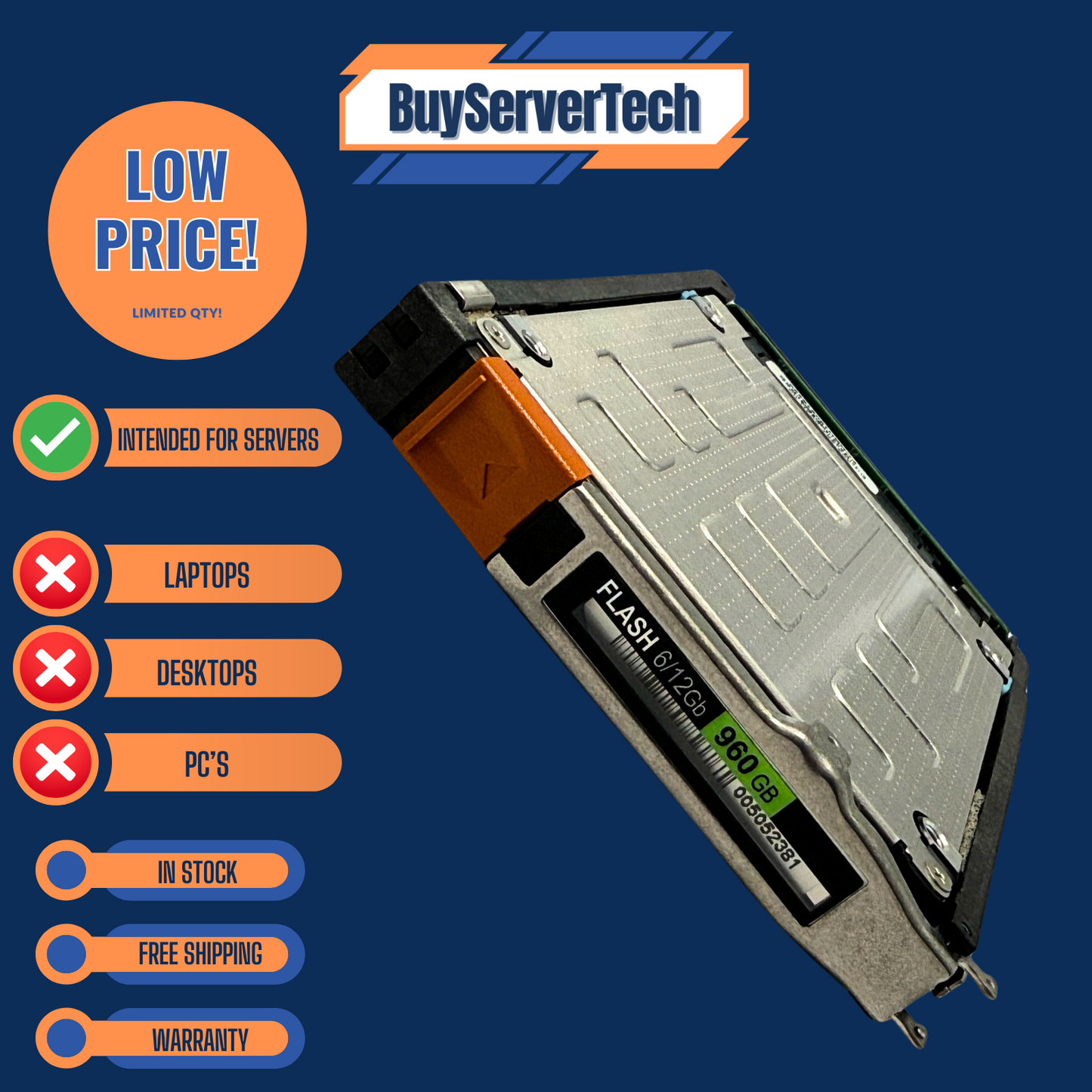 Toshiba PX05SRB096 960GB SAS SSD | EMC 118000564-01 | PLP | w/ Tray | Grade A