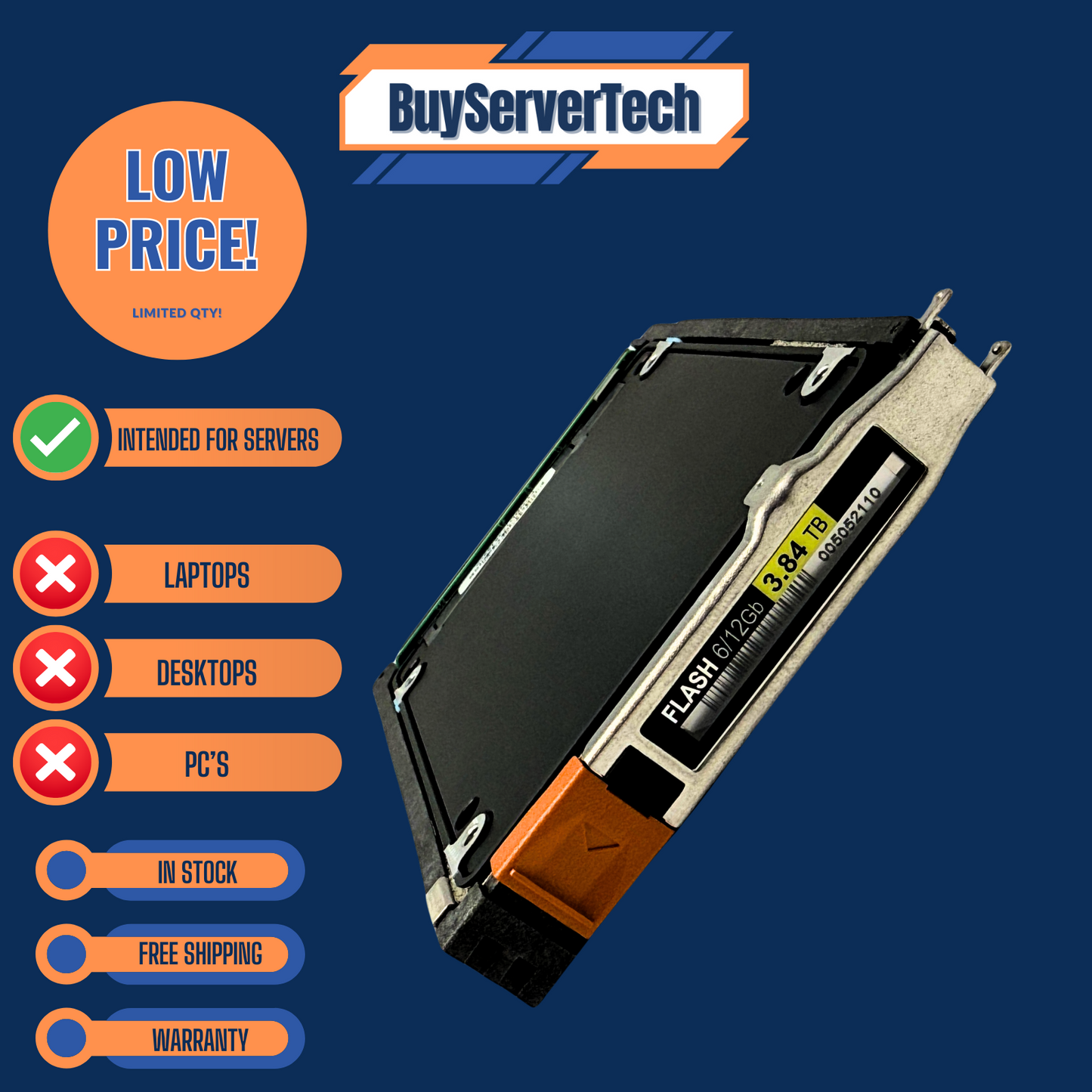 Samsung MZ-ILS3T8N 3.84TB SAS SSD PM1633a | EMC 118000519 | 12Gb/s | W/Tray
