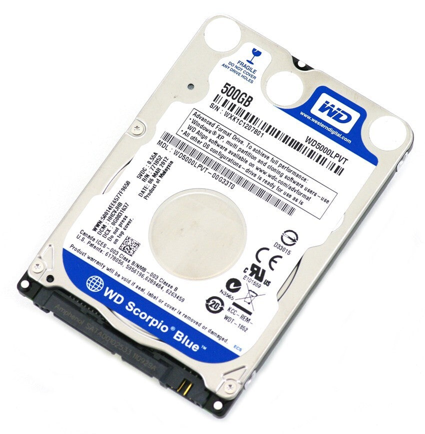WD Blue 500GB Mobile Hard Disk Drive 5400 RPM SATA 3 Gb/s 2.5in WD5000LPVT P