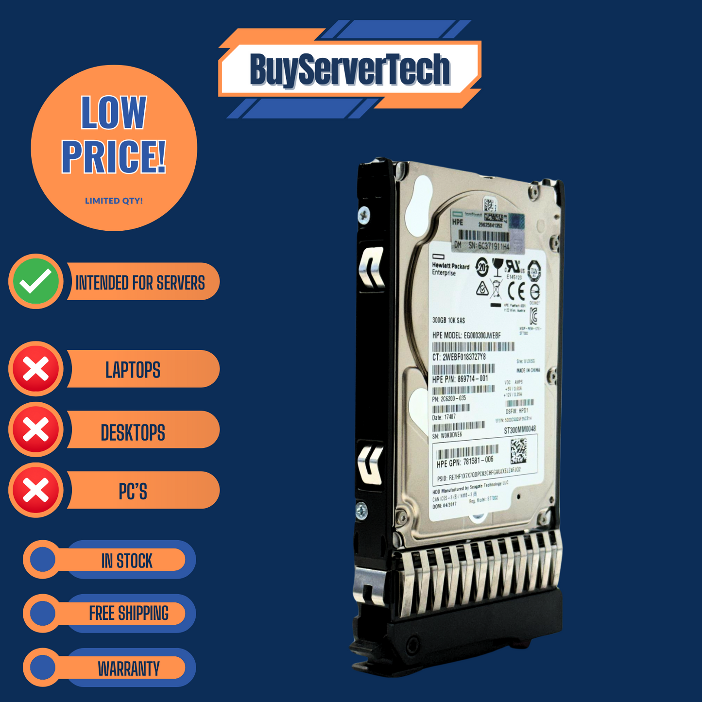 HPE 785071-B21 300GB 10K SAS 12Gbps 2.5" HDD | NEW | 785412-001 | SFF | 1YR