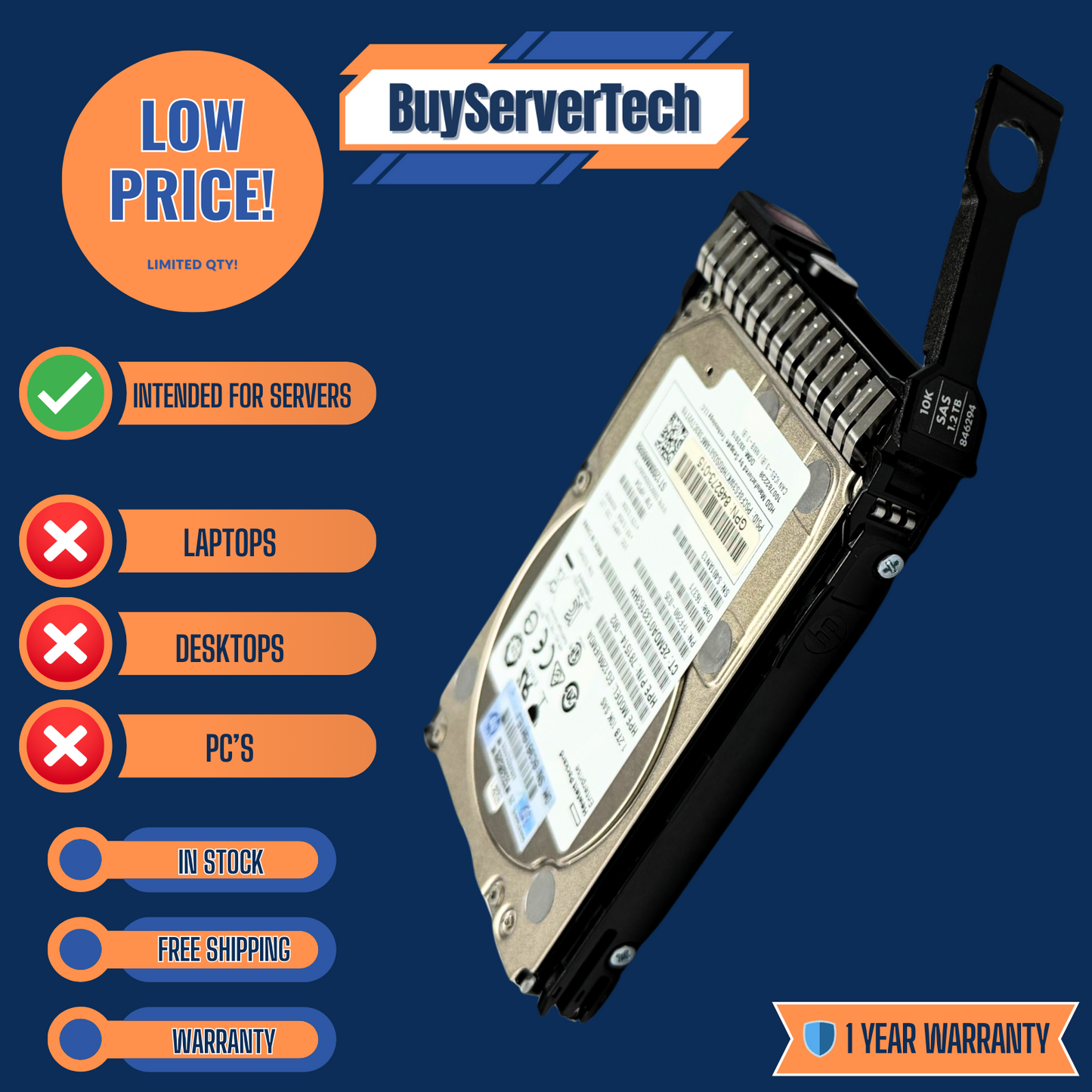 HP 872479-B21 781578-001 781518-B21 1.2TB 10K SAS 12Gb/s 2.5" HDD | 0 Hours - 1Y