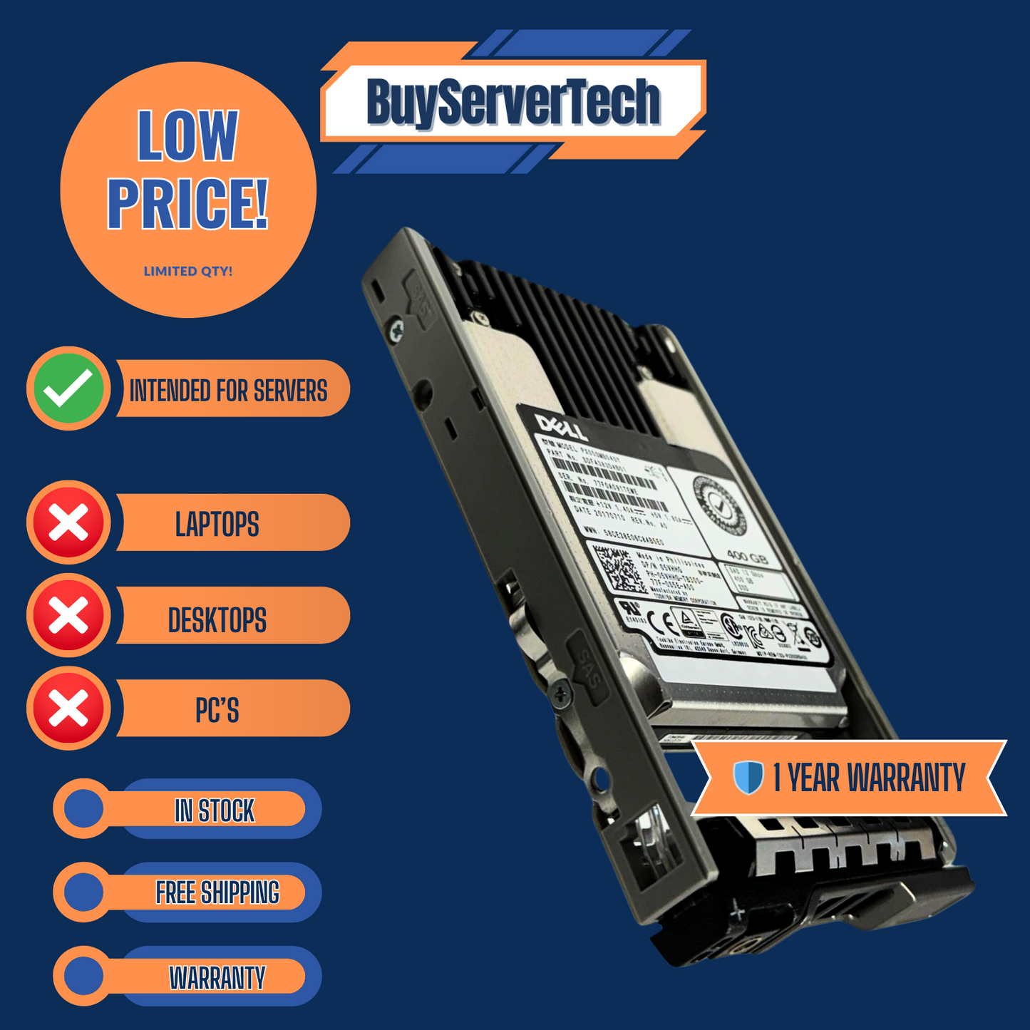 Dell PX05SMB040Y 400GB 12Gb/s SAS 2.5" WI SSD | 05VHHG | 0 Hours | 1YR - 5VHHG