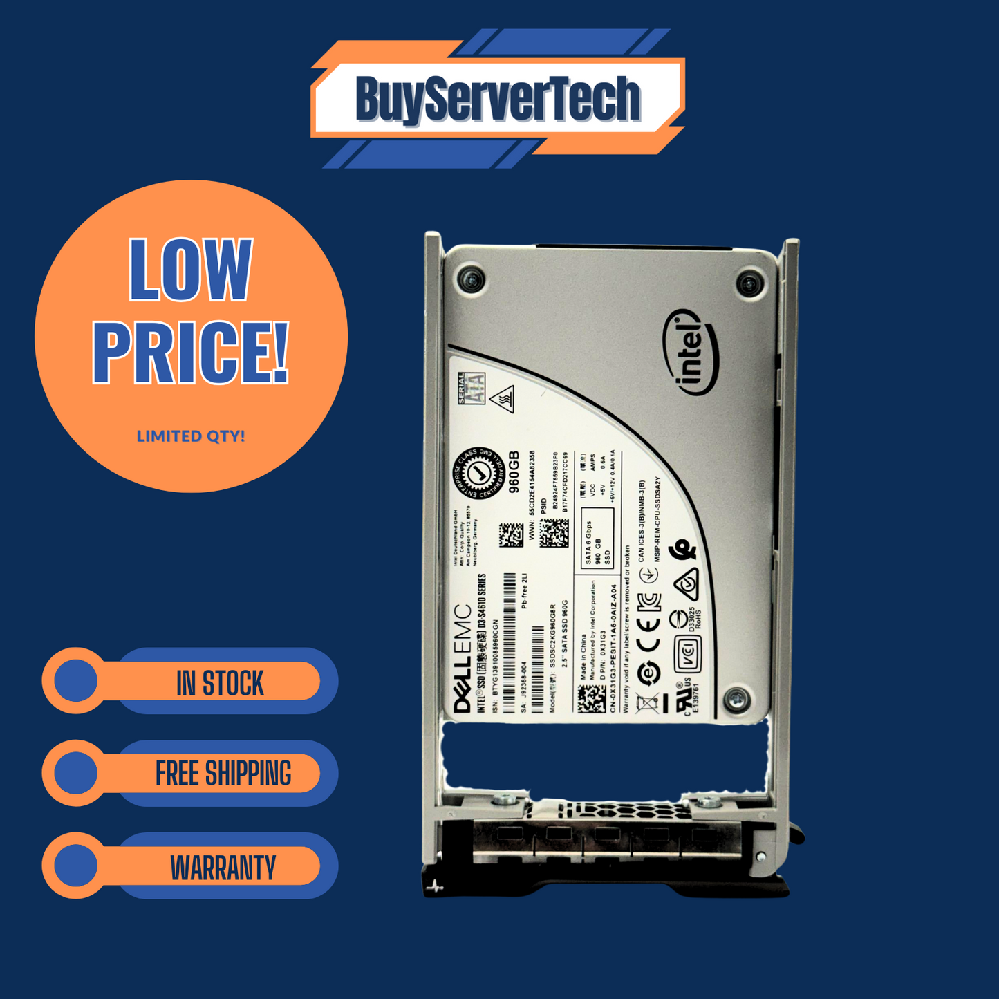 Dell Intel S4610 960GB SATA 6Gbps 2.5" SSD X31G3 0X31G3 MU | Tray Included | 1YR