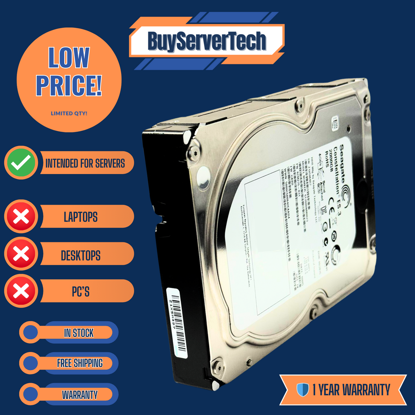 Seagate ST3000NM0023 3TB 7200RPM 6Gb/s SAS 3.5" HDD | Constellation ES.3 | 1 Yr