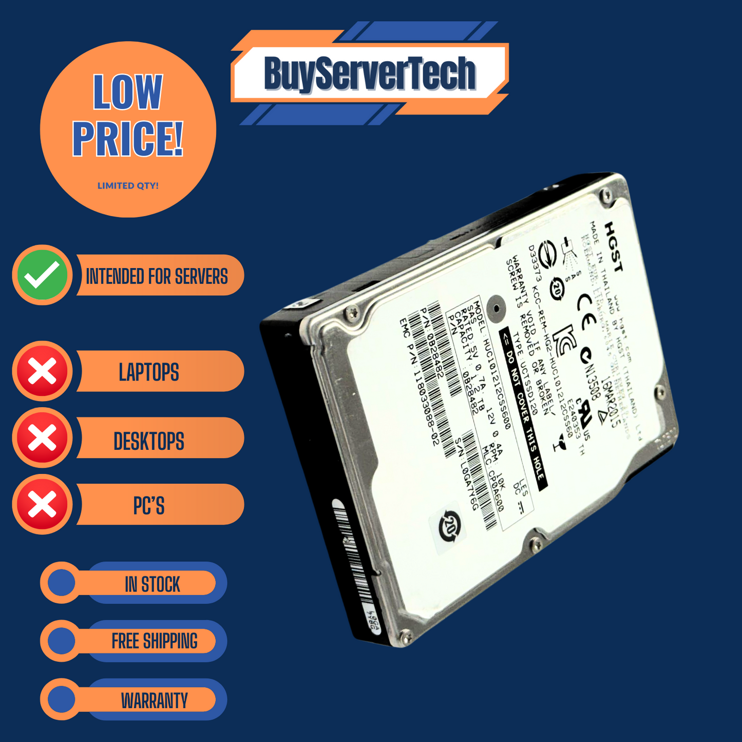 HGST HUC101212CSS600 1.2TB 10K SAS 2.5" HDD | 0B28482 | 0 Hours | 2YR Warranty