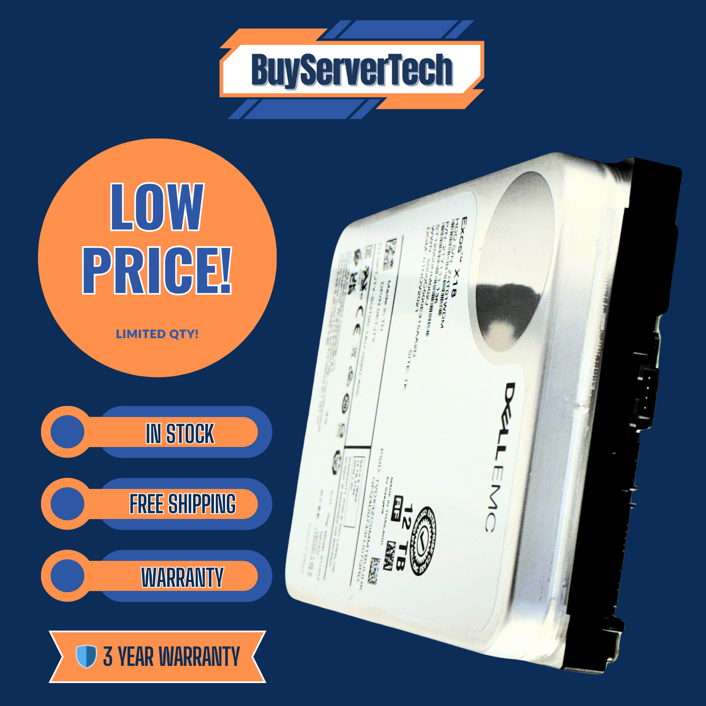 Dell / Seagate KTJTY 12TB 7200RPM 6Gb/s 3.5" SATA HDD - 0KTJTY | 0 Hours | 3 Yr