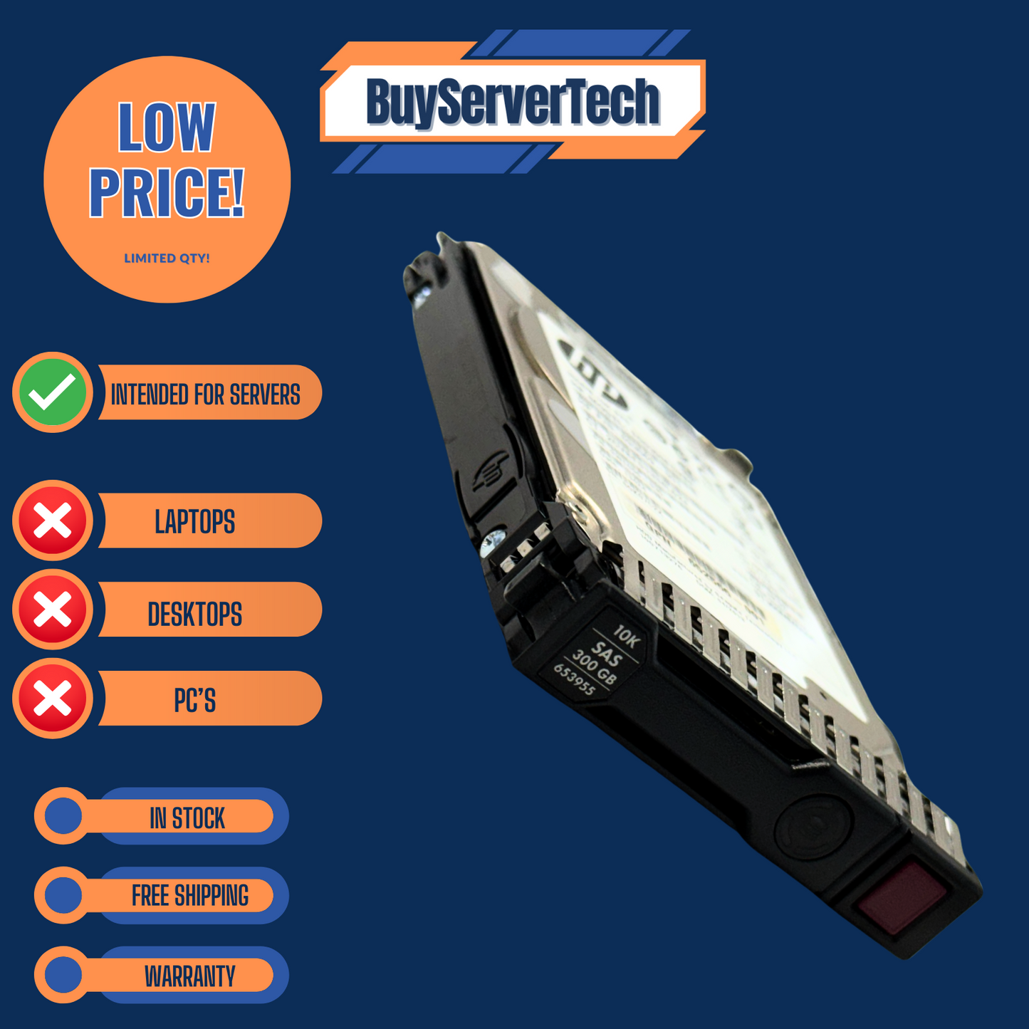 HP 652564-B21 300GB 10K SAS 2.5" HDD 6Gb/s 653955-001 SC | 0HRS | 1YR Warranty