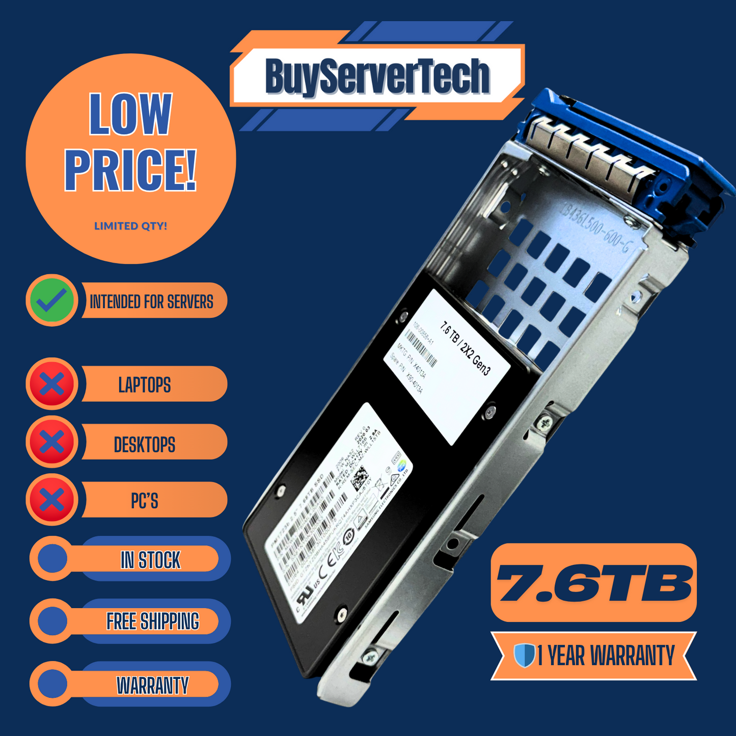NetApp X4013A 7.68TB NVMe SSD 2.5" PM1733 NS224 X90-4013A AFF A800 A250 | 7.6TB
