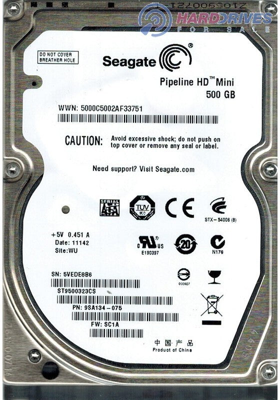 ST9500323CS Seagate PIPELINE HD 500GB 5.4K RPM 3Gb/s 2.5" SATA LAPTOP Hard Dri