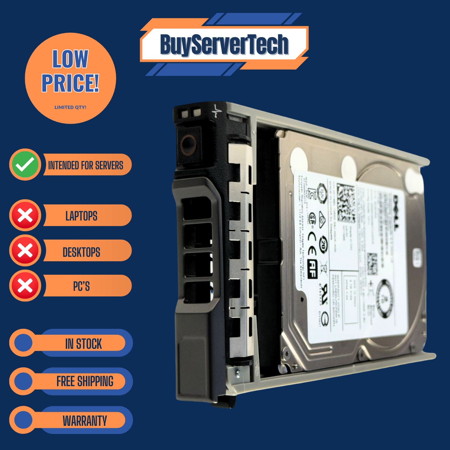 Dell 0TMVN7 ST2000NX0433 2TB 7.2K 12Gb/s SAS 2.5" HDD 128MB Cache Server Drive