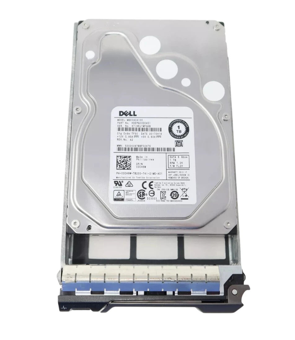 Dell 3C46W 1TB 7.2K SATA Hard Disk Drive With Tray For DELL Poweredge Server