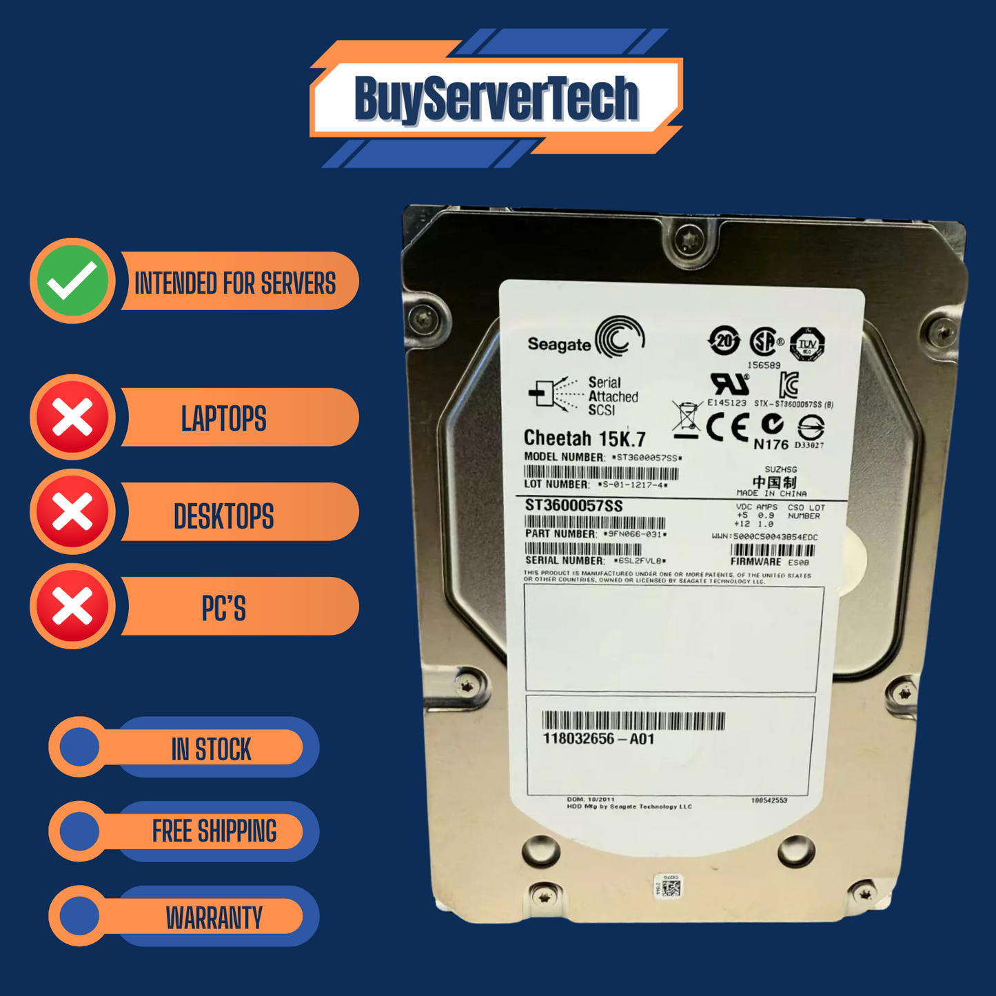 Seagate Cheetah 15K.7 ST3600057SS 600GB 15K 16MB SAS 6Gb/s 3.5" HDD | NEW 0 HOUR