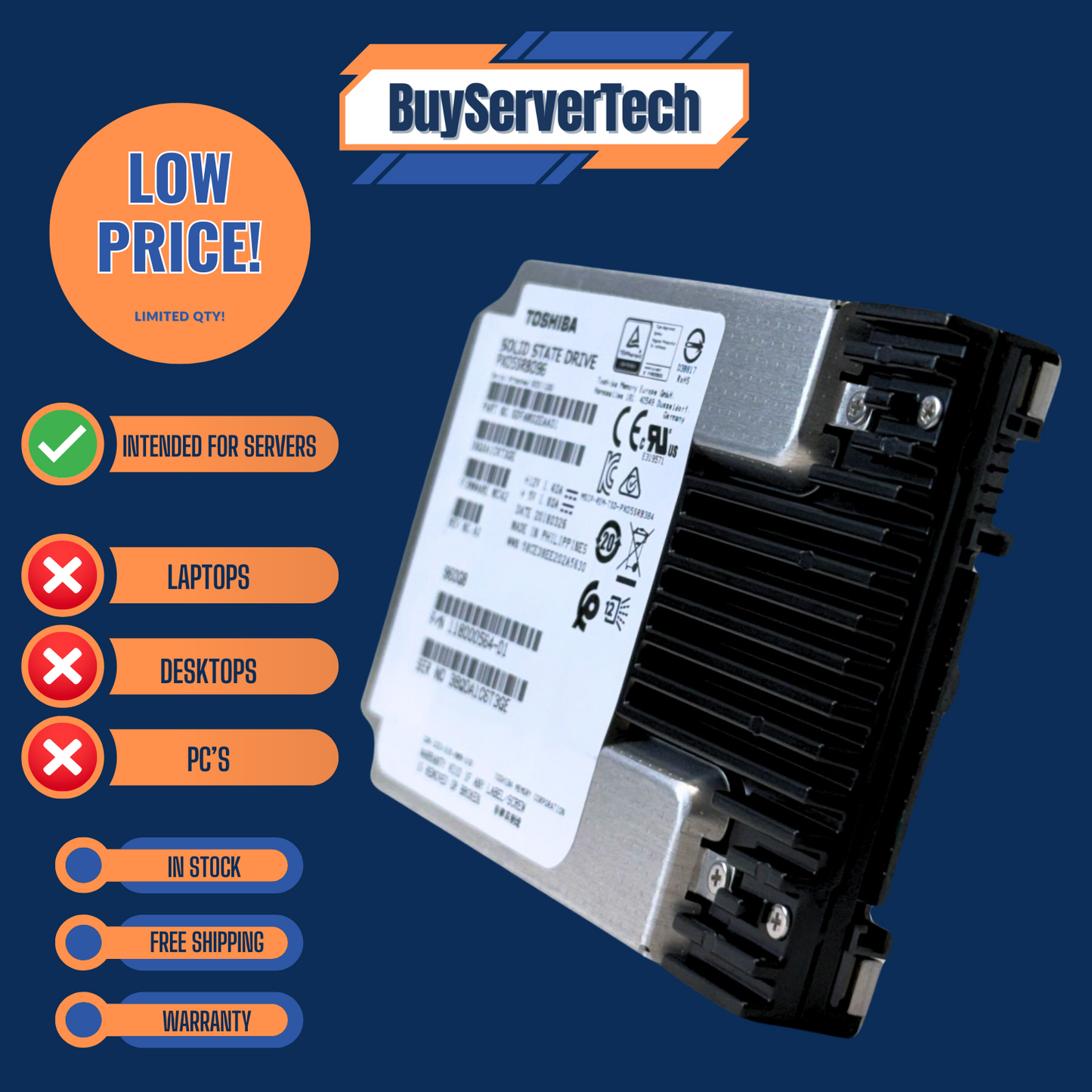 Toshiba PX05SRB096 960GB 2.5" SAS 12Gb/s SSD PLP Read Intensive MLC | Grade A