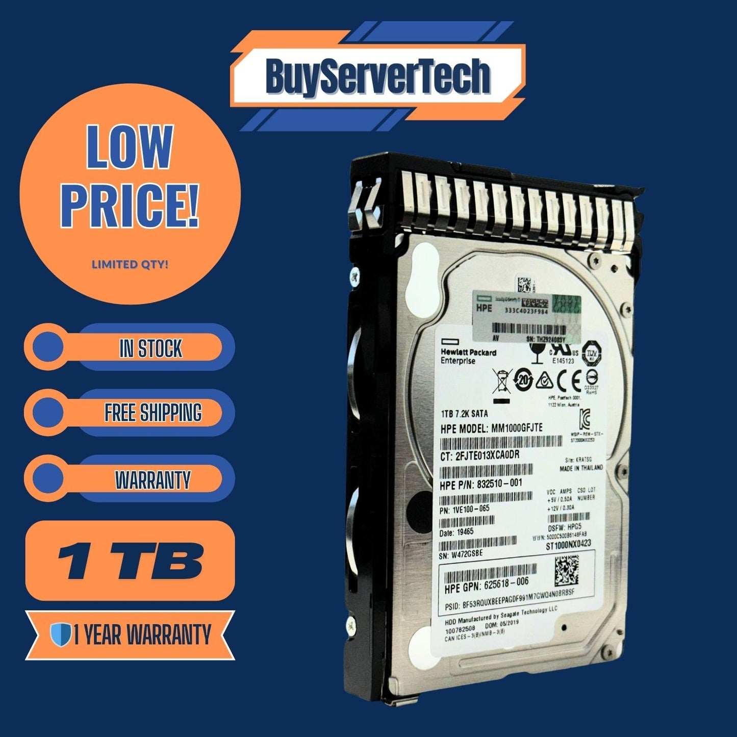 HP 655710-B21 1TB 7200RPM 2.5" SATA 6Gbps HDD | 656108-001 | 0 Hours | 1 Year wr