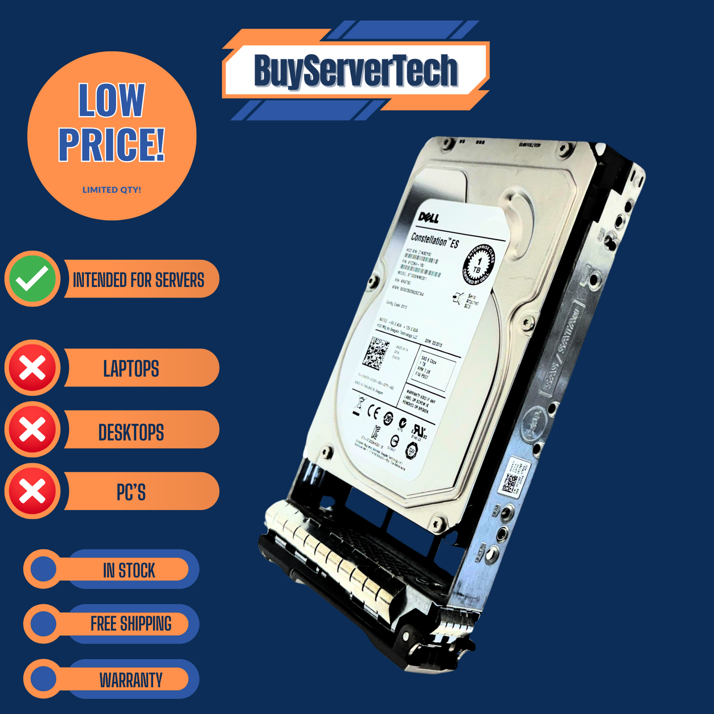 Dell 740YX ST1000NM0001 1TB 7200RPM SAS 6Gbps 3.5" HDD | Zero Hours | 1YR Warran