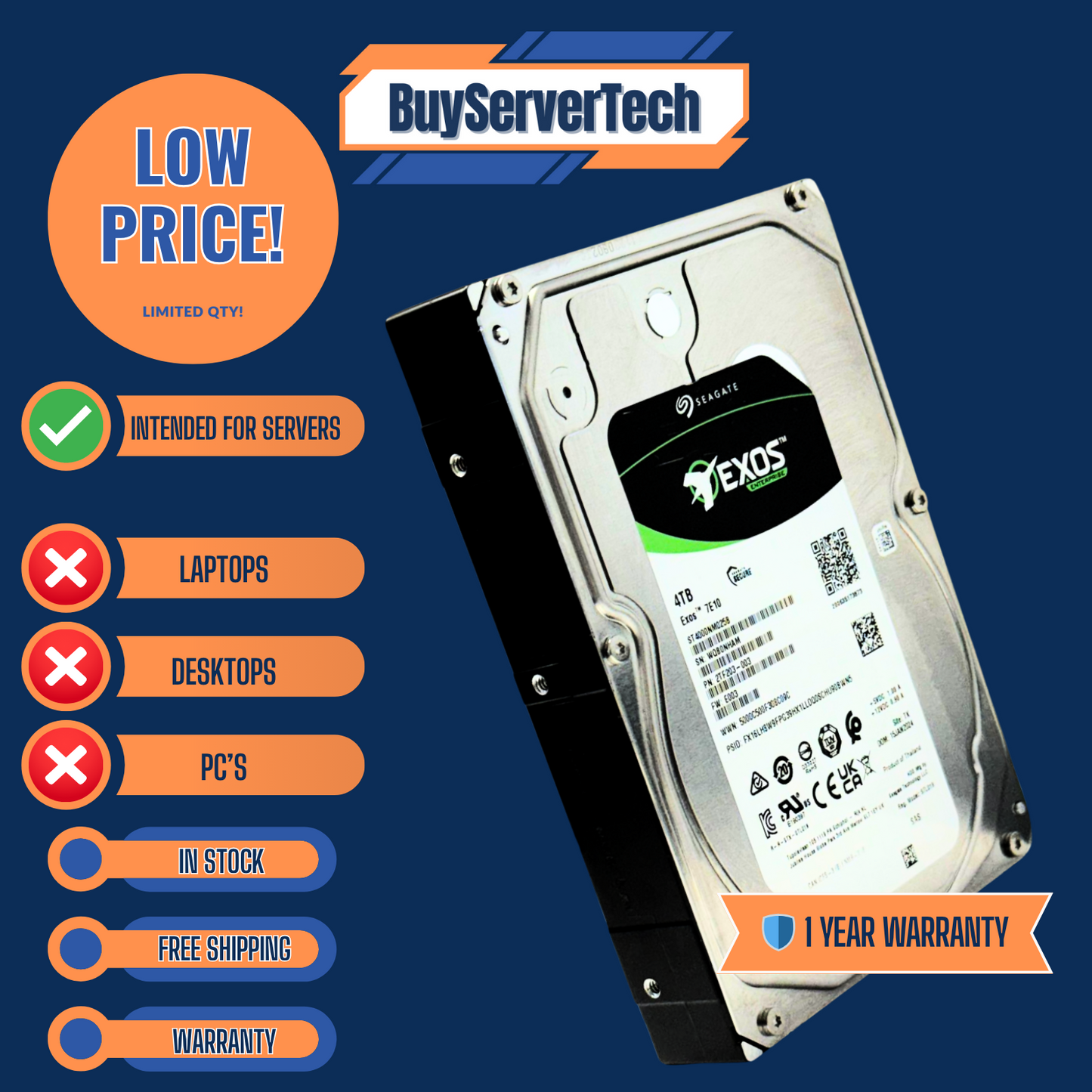 Seagate Exos 7E10 ST4000NM025B 4TB 7200RPM 256MB 3.5" SAS 12Gbps HDD | 1YR Warr