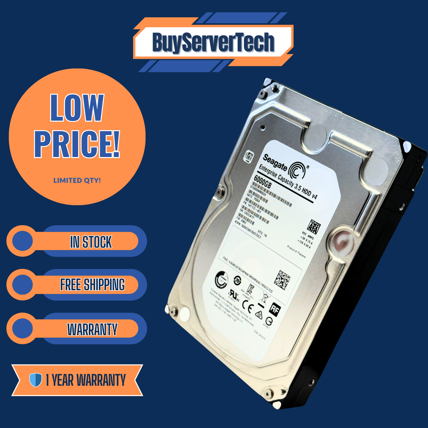 Seagate V4 ST6000NM0024 6TB 7200R SATA 6Gb/s 128MB 512e 3.5" HDD | 0 Hours | 1