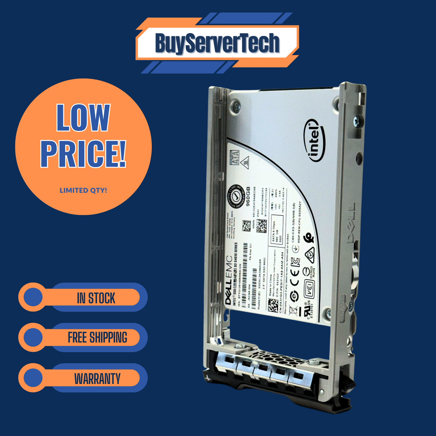 Dell Intel S4610 960GB SATA 6Gbps 2.5" SSD X31G3 0X31G3 MU | Tray Included | 1YR