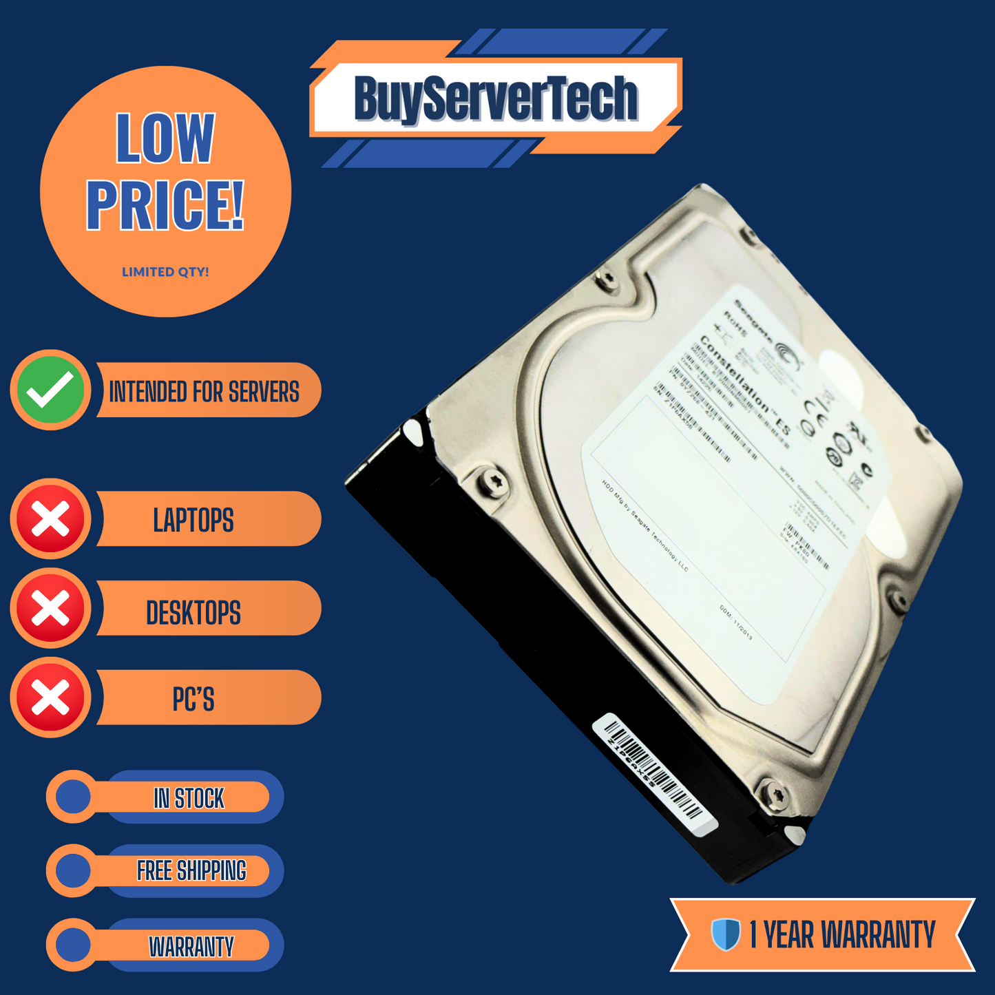 Seagate ST2000NM0001 2TB 7200RPM 6Gb/s SAS 3.5" HDD | Constellation ES | 1 Y war