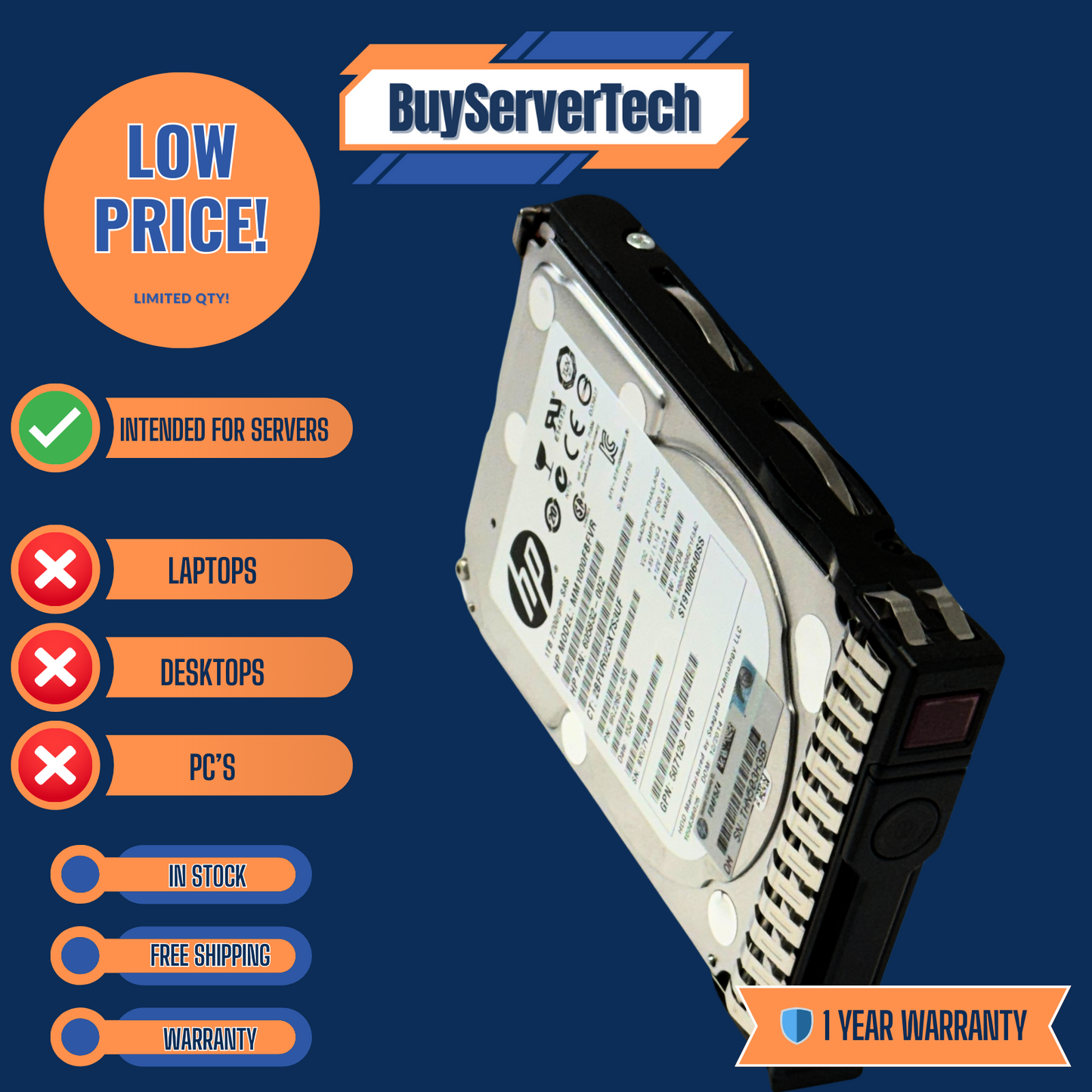 HP 605835-B21 606020-001 1TB 7.2K RPM SAS 6Gb/s 2.5" HDD | Server Use Only | 1YR