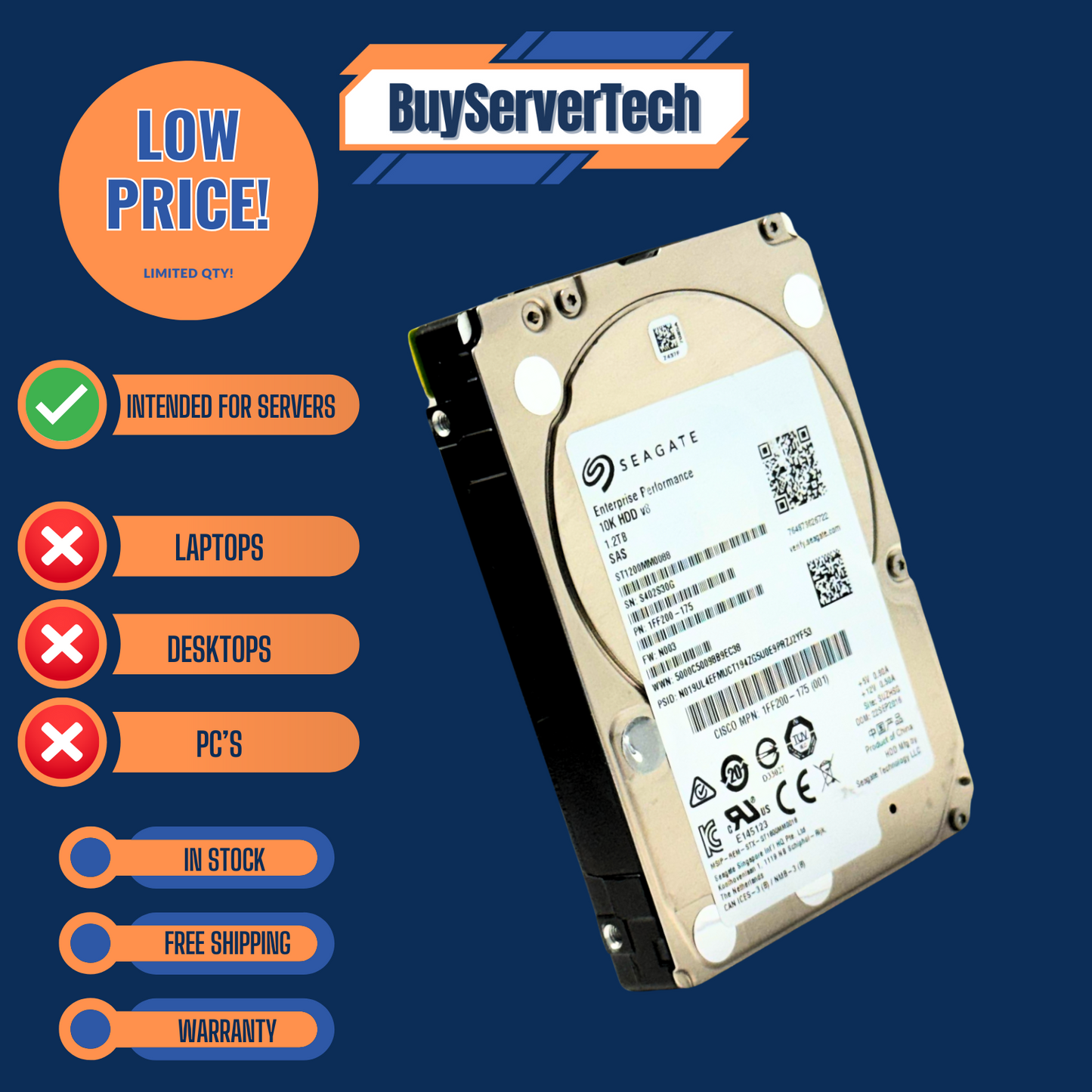 Seagate ST1200MM0088 1.2TB 10K SAS 12Gbps 2.5" HDD | 128MB | 512n | 1YR Warranty