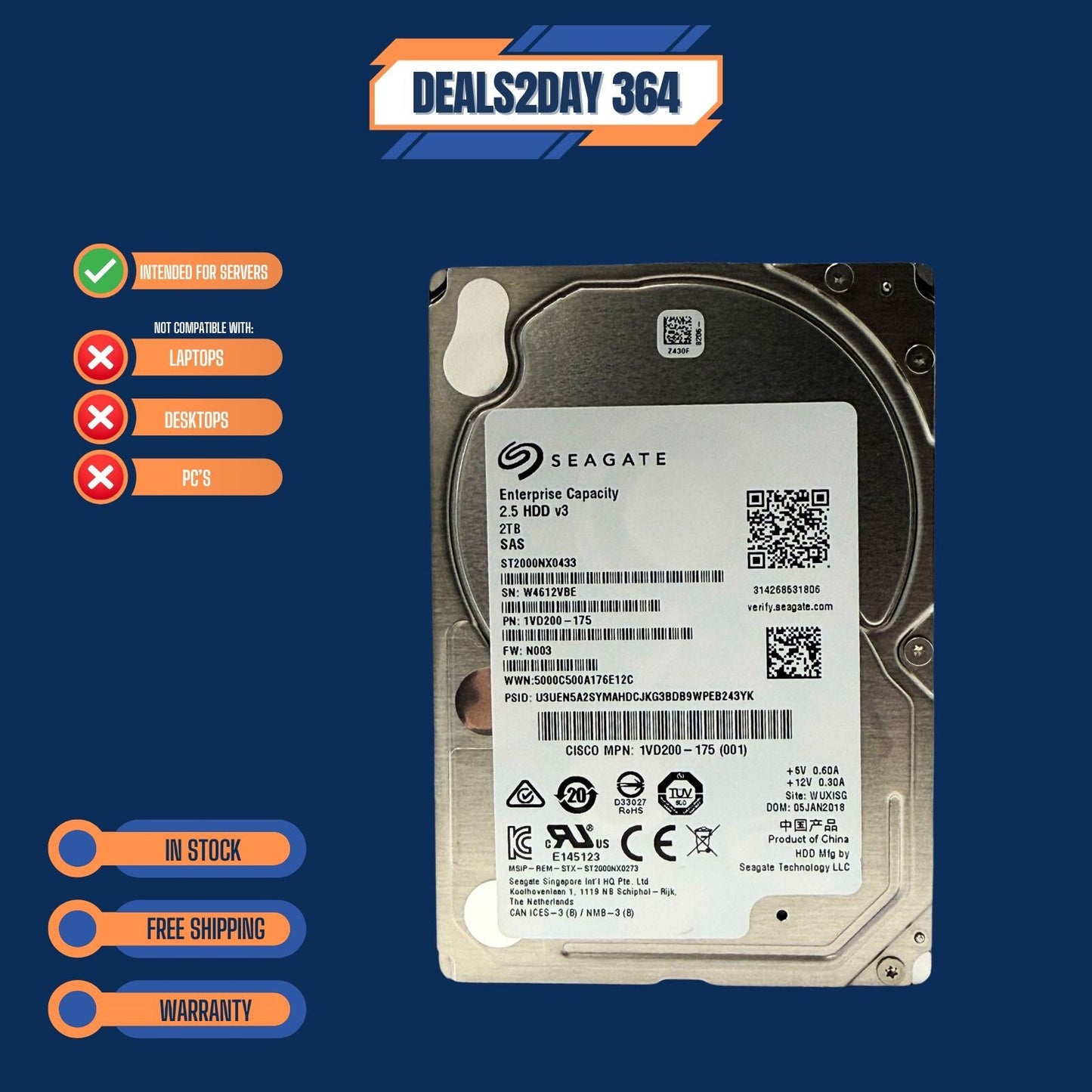 NEW Seagate ST2000NX0433 2TB 7200RPM 128MB SAS 12Gb/s 2.5" 15mm Enterprise HDD