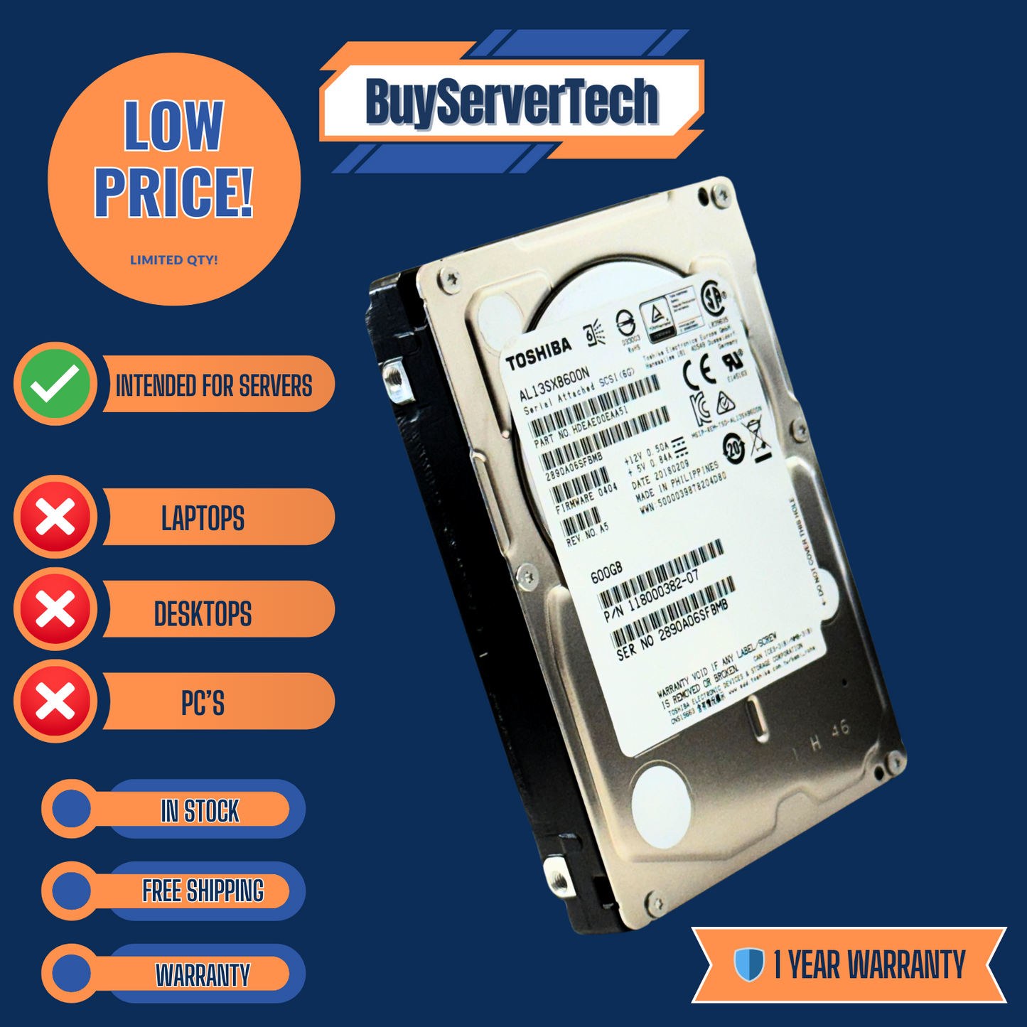 Toshiba AL13SXB600N 600GB 15K SAS 12Gb/s 2.5" HDD | Enterprise - 1 Year warran