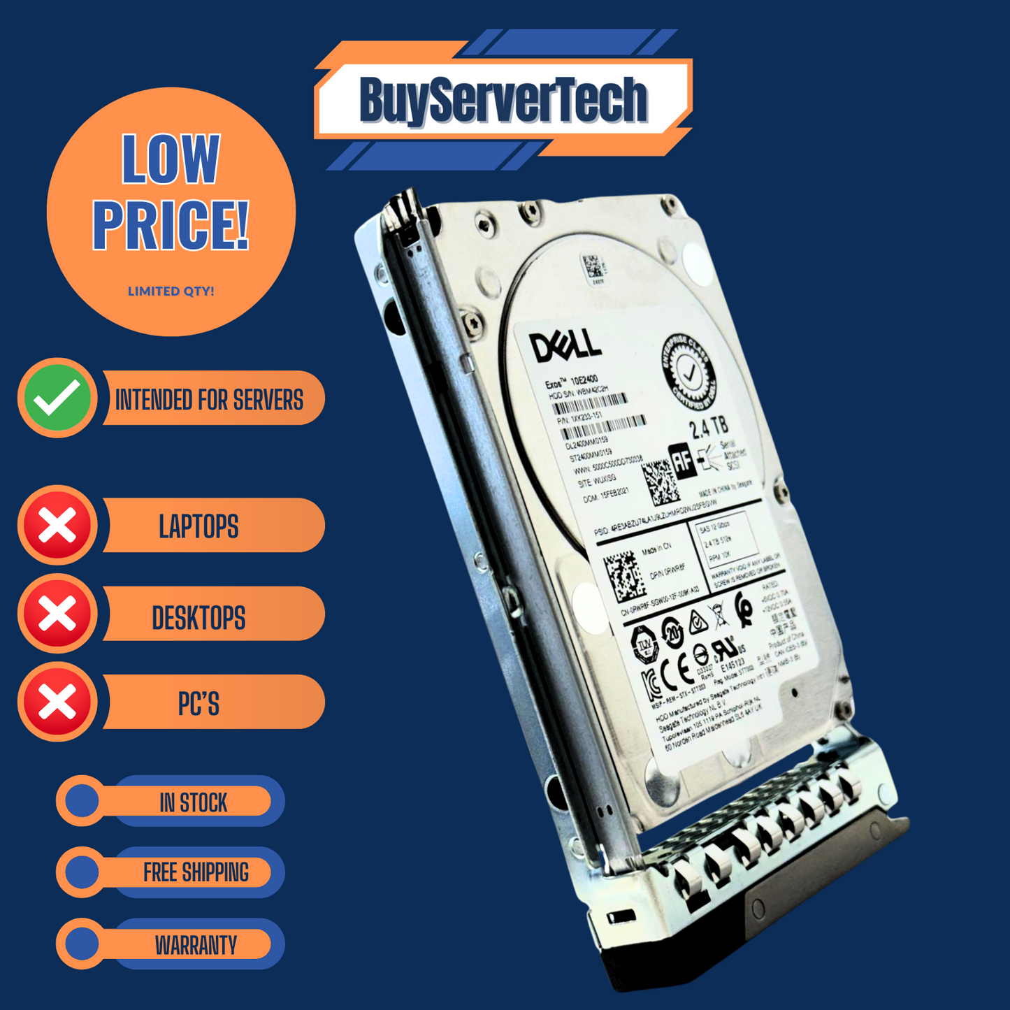 Dell RWR8F 2.4TB 10K SAS 12Gbps 2.5" HDD ST2400MM0159 256MB Cache 0HRS + 2YR WTY