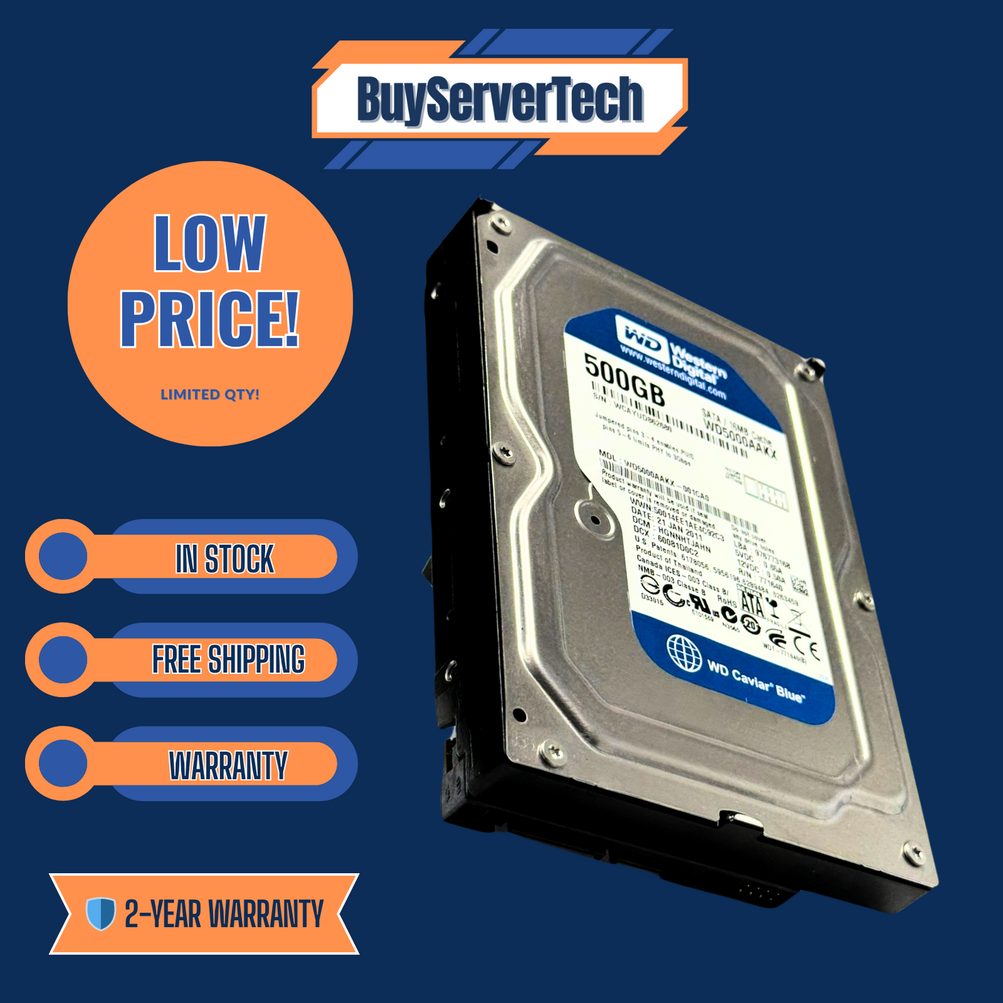 WD5000AAKX 500GB 7200RPM 3.5" SATA 6Gbps HDD | WD Caviar Blue | 2YR