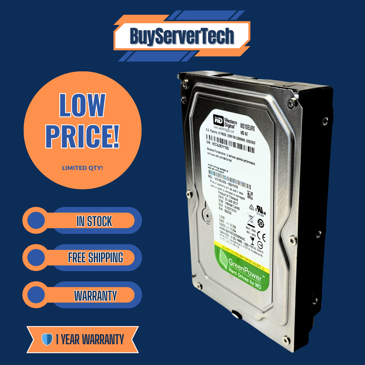 WD10EURX 1TB 5400RPM 64MB 3.5" SATA HDD | Western Digital AV-GP | CCTV DVR PC
