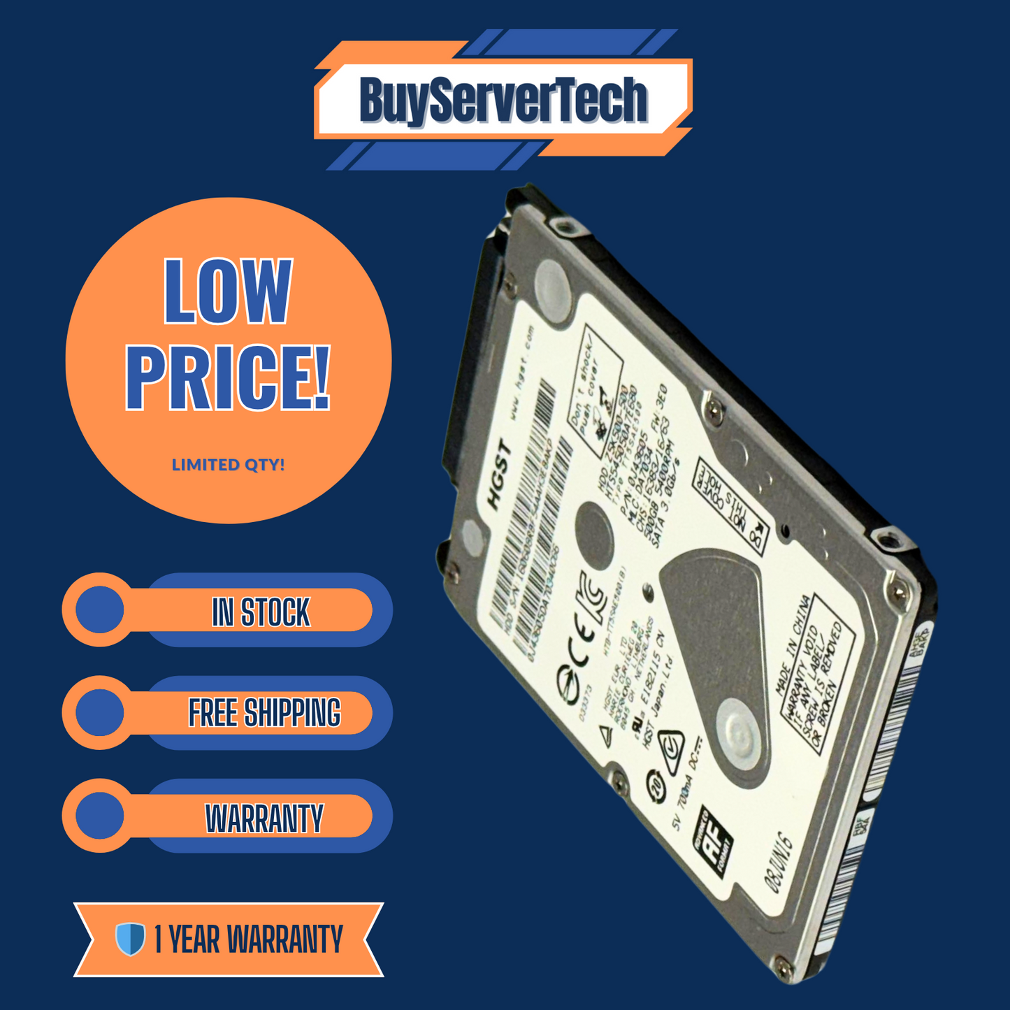 HGST HTS545050A7E680 500GB 2.5" SATA 5400RPM | PS3 PS4 Xbox Laptop | 0HRS | 1YR