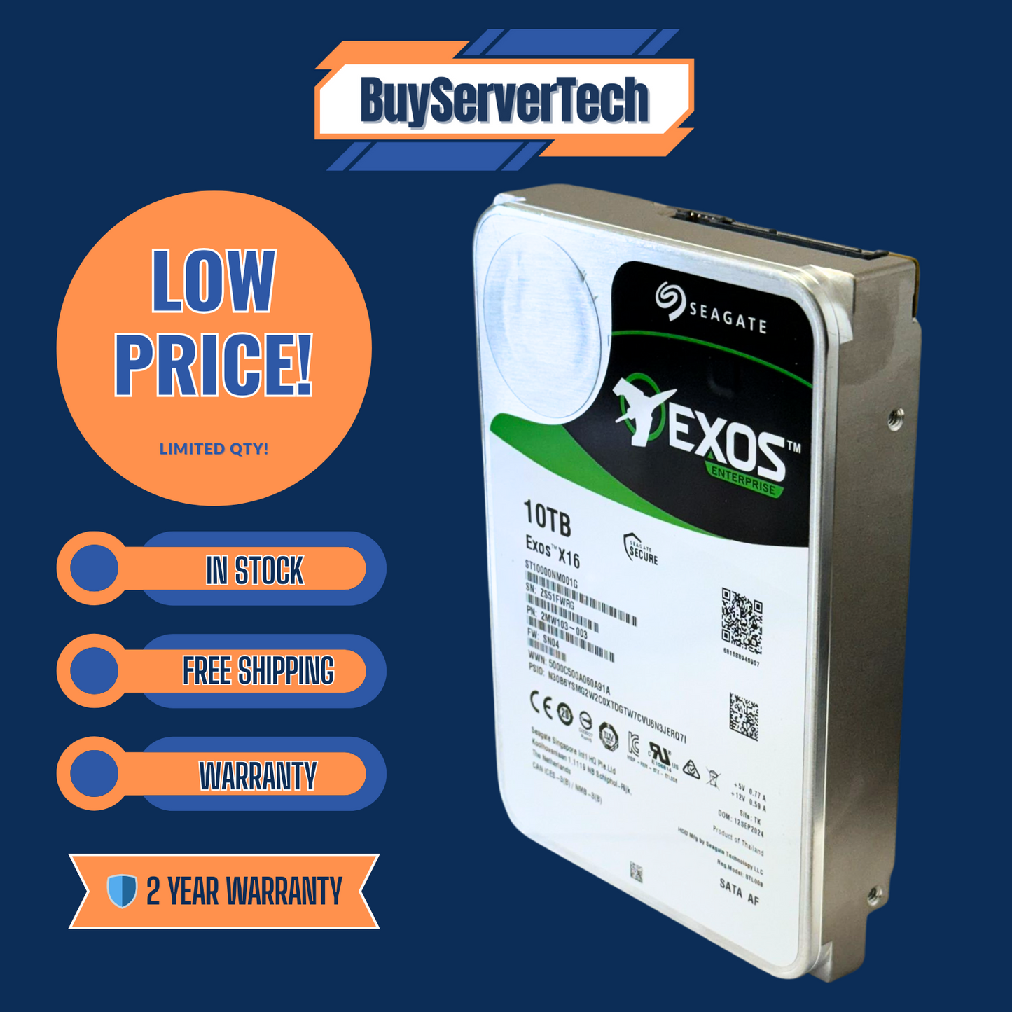 Seagate EXOS ST10000NM001G 10TB 7200RPM 256MB 3.5" SATA HDD + 2 Yr Warranty