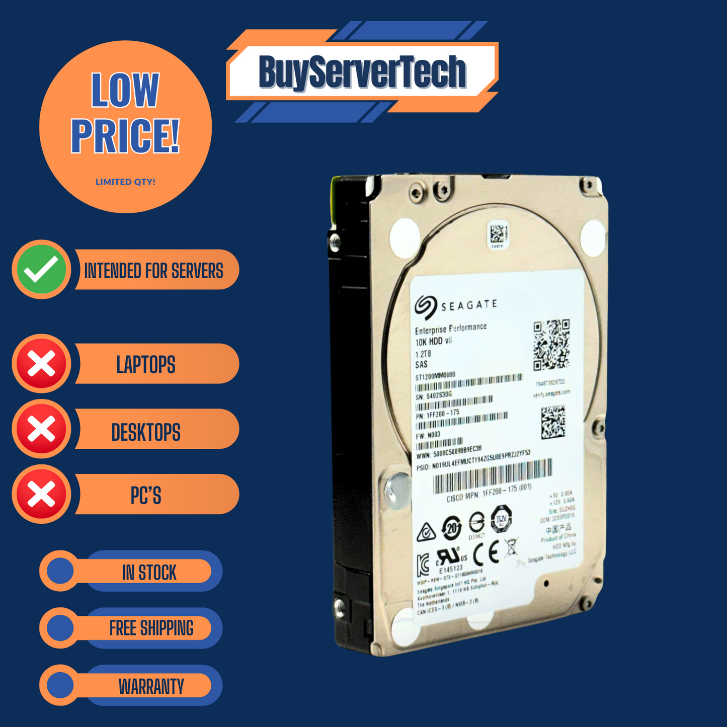 Seagate ST1200MM0088 1.2TB 10K SAS 12Gbps 2.5" HDD | 128MB | 512n | 1YR Warranty