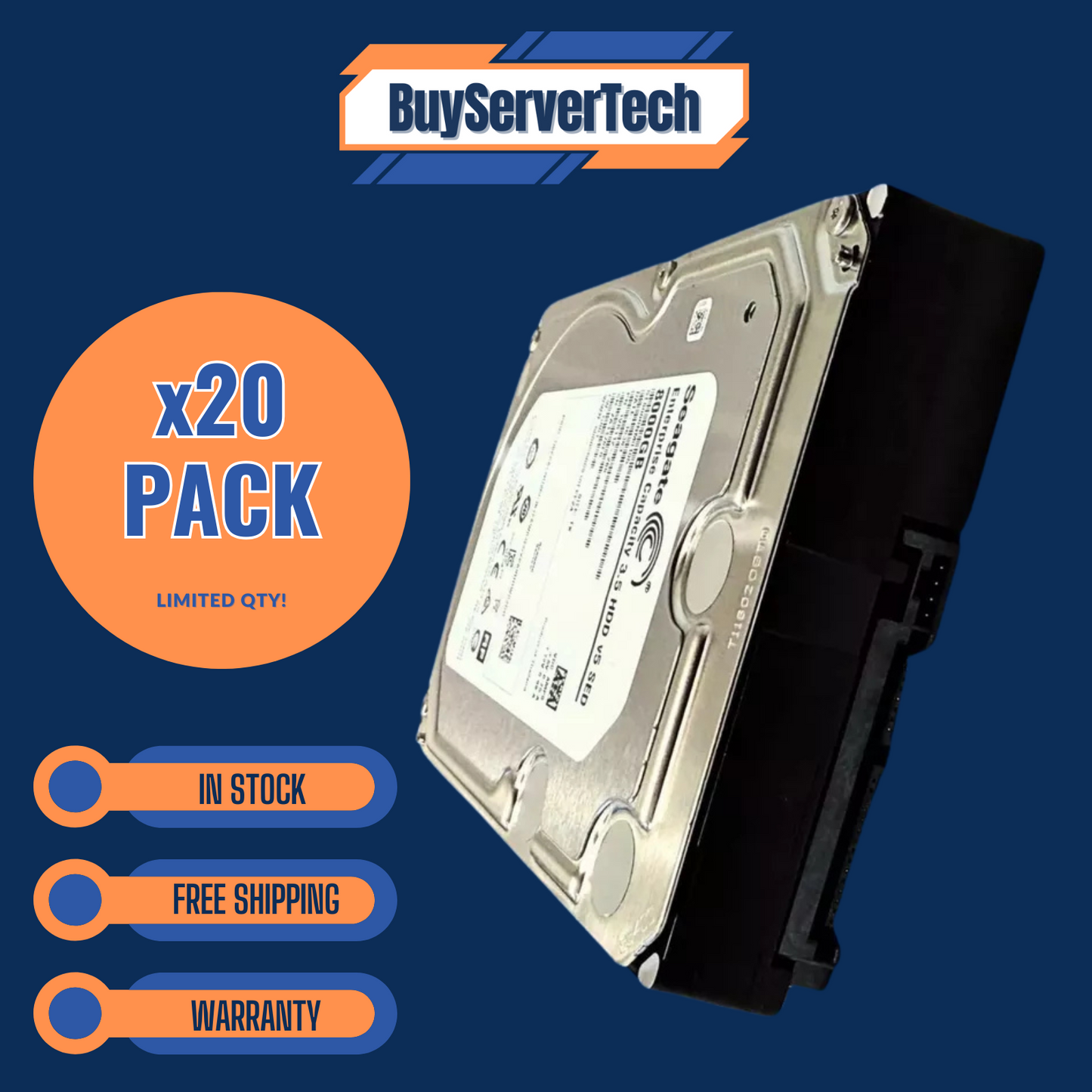 PACK OF 20 Seagate 8TB 7.2k 256MB SATA 6Gb/s 3.5 512e SED Ent HDD | ST8000NM0105