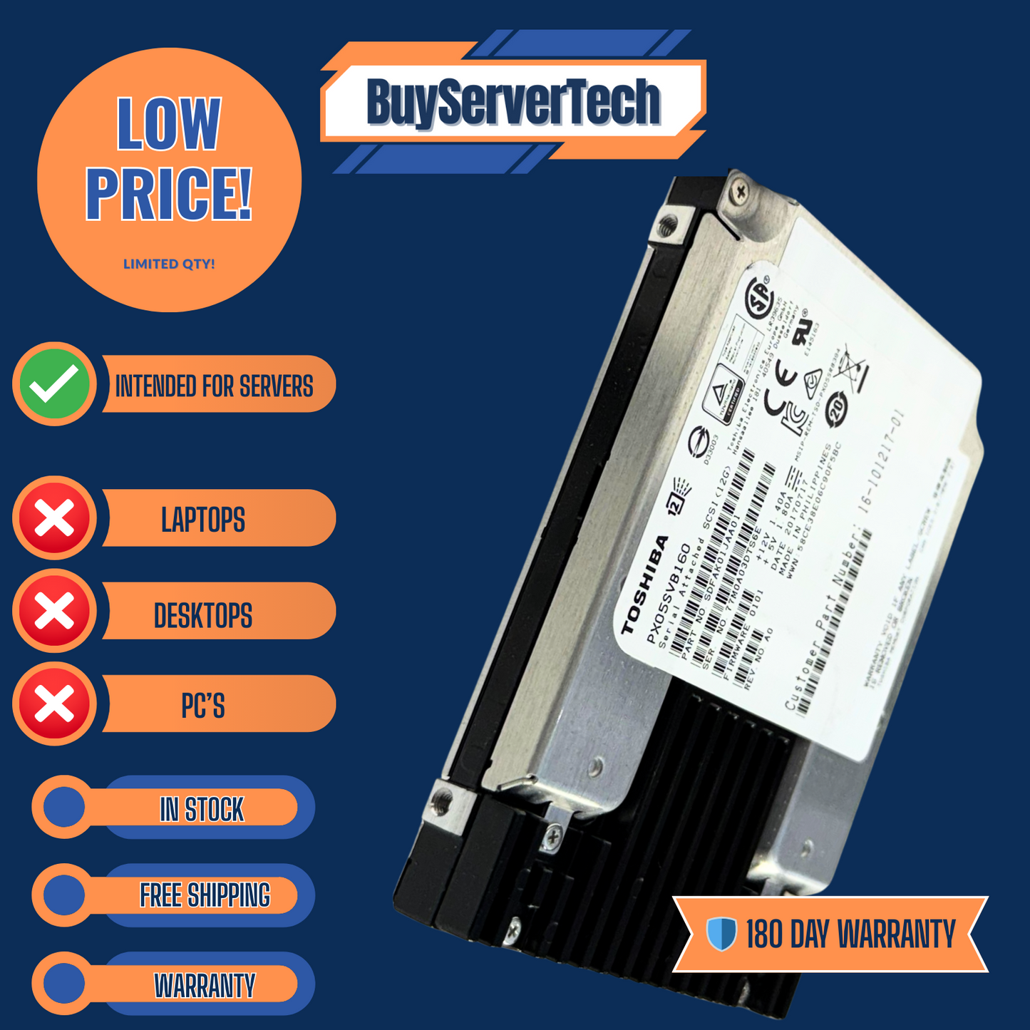 Toshiba PX05SVB160 1.6TB 2.5" SAS 12Gbps SSD UCS-SD16T123X-EP Cisco | 180 day